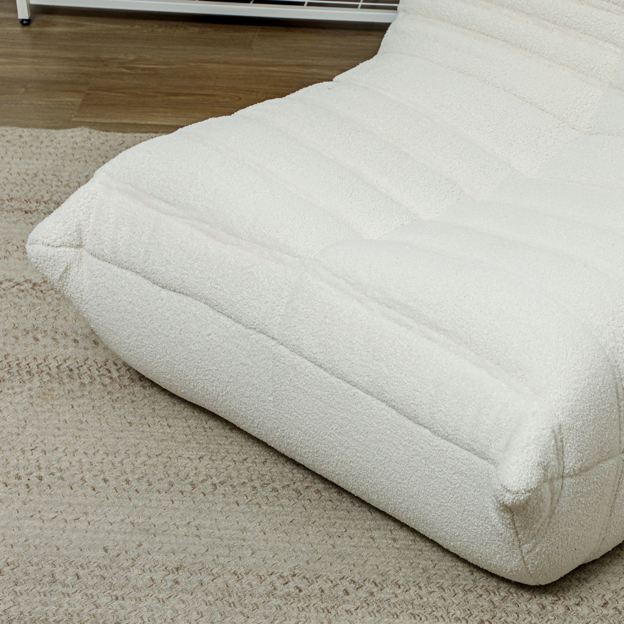 HOMCOM Floor Chair with Back Support, Teddy Fleece Sofa Chair with Channel Tufting, Meditation Chair for Bedroom, Cream White 6