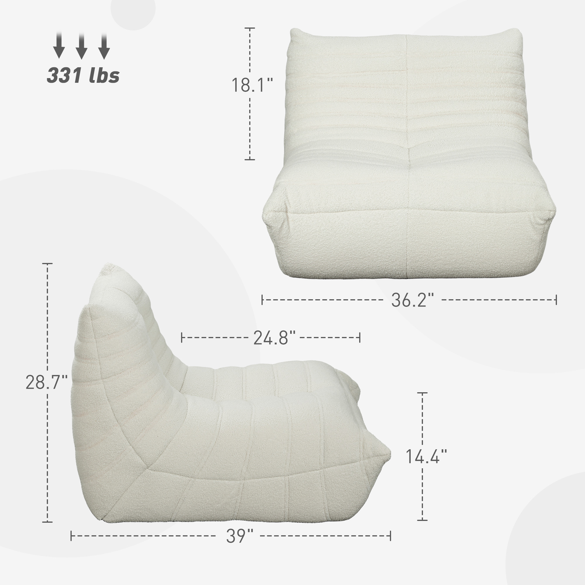 HOMCOM Floor Chair with Back Support, Teddy Fleece Sofa Chair with Channel Tufting, Meditation Chair for Bedroom, Cream White 1