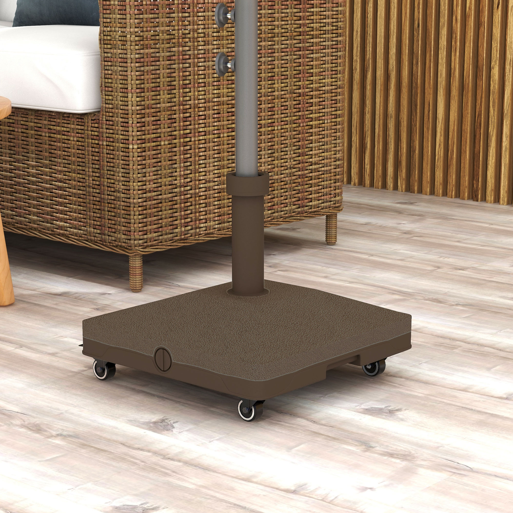 Outsunny Square Parasol Base, Portable Umbrella Stand with Wheels, Water or Sand Filled, for Φ0.75", Φ1.5" Poles, Brown | Aosom Canada