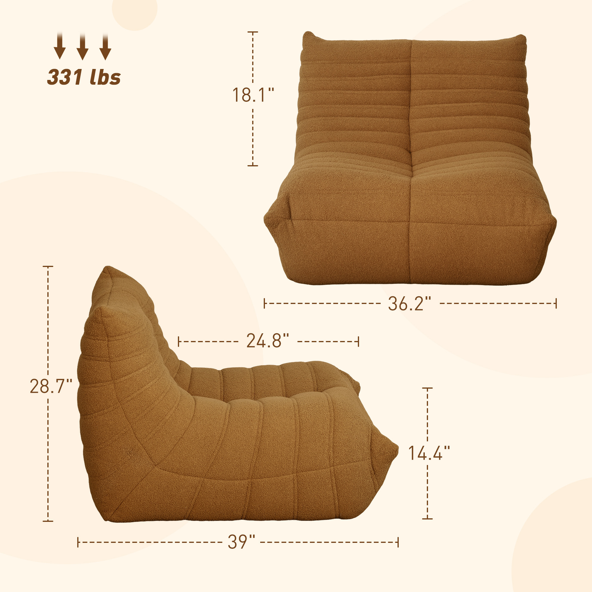 HOMCOM Floor Chair with Back Support, Teddy Fleece Sofa Chair with Channel Tufting, Meditation Chair for Bedroom, Brown 1