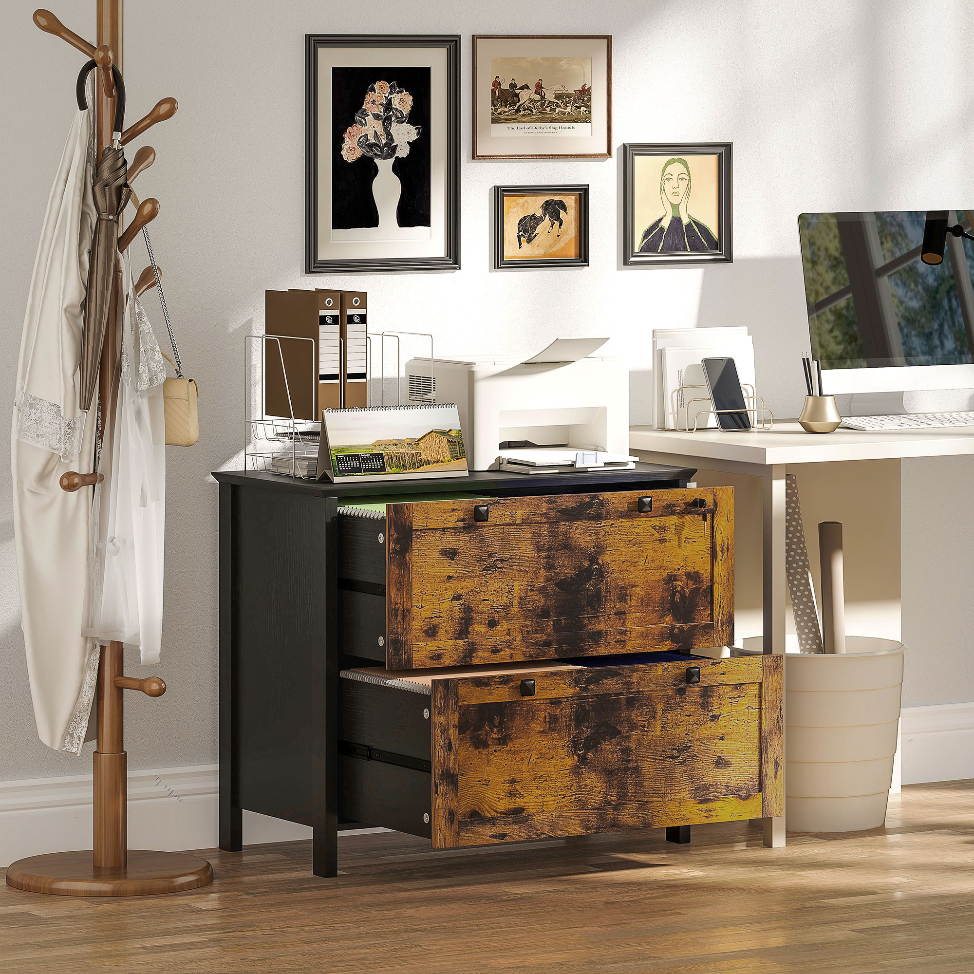 HOMCOM 2 Drawer File Cabinet, Lockable Filing Cabinet with Adjustable Hanging Bar for Letter, A4 Size, Rustic Brown Aosom Canada