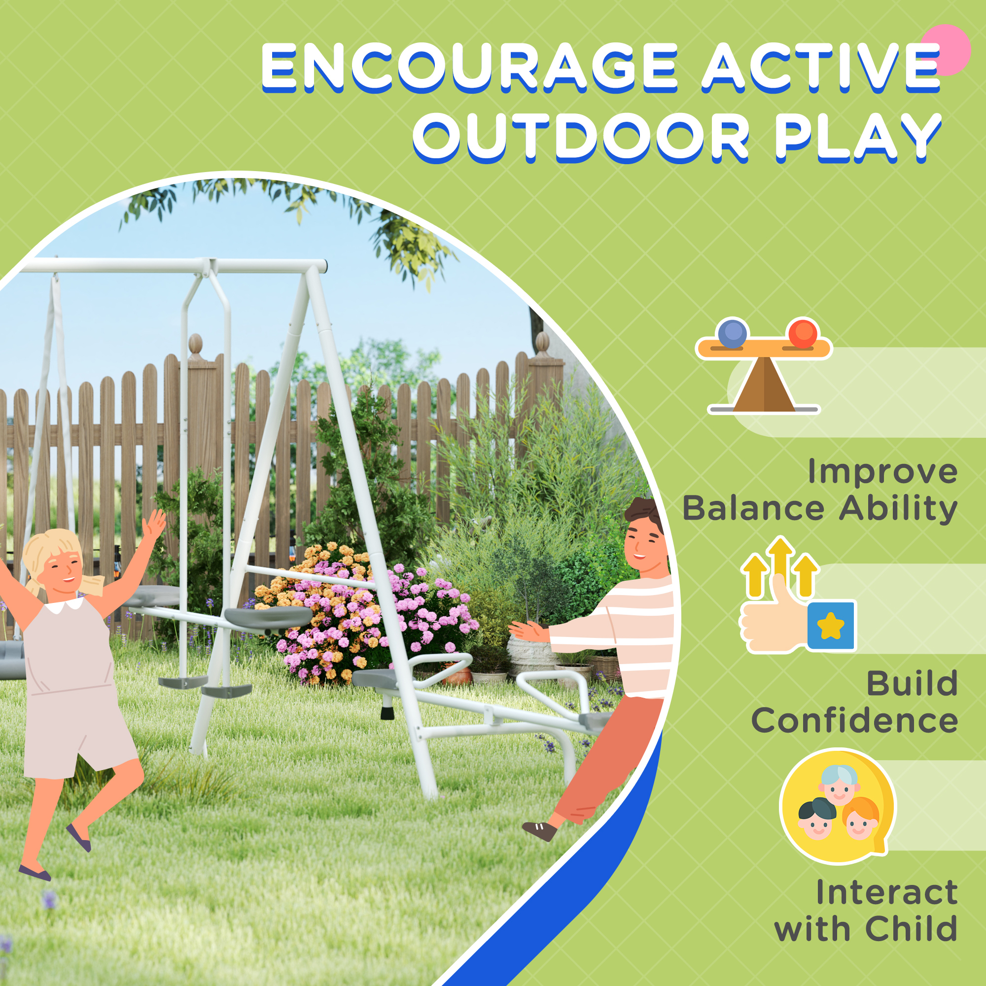 Outsunny 5 in 1 Kids Swing Set for Backyard with Heavy-Duty A