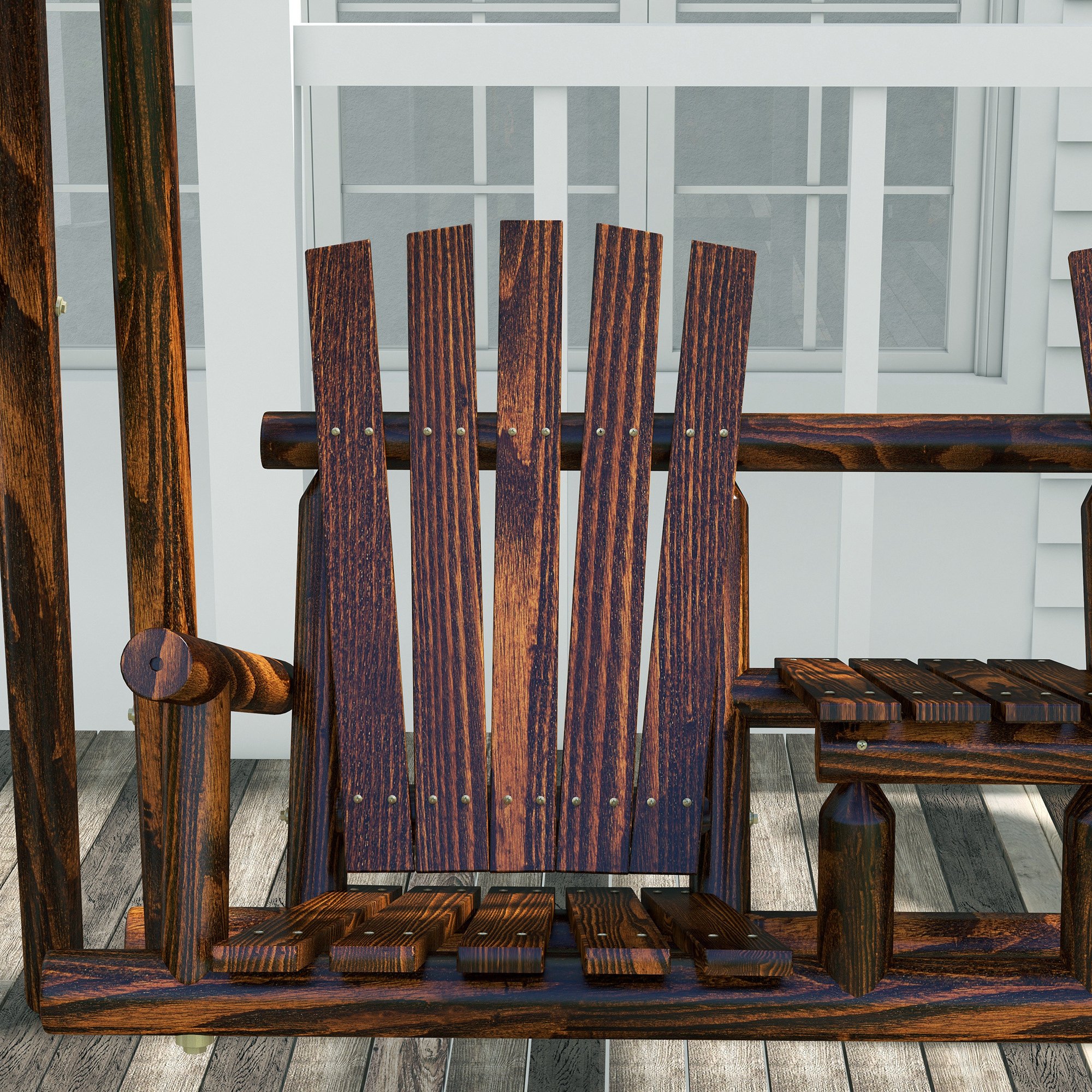 Wood Designs✦Quatre saisons スツール Outsunny Outdoor Adirondack Chair 2 Seat Freestanding Rustic Log