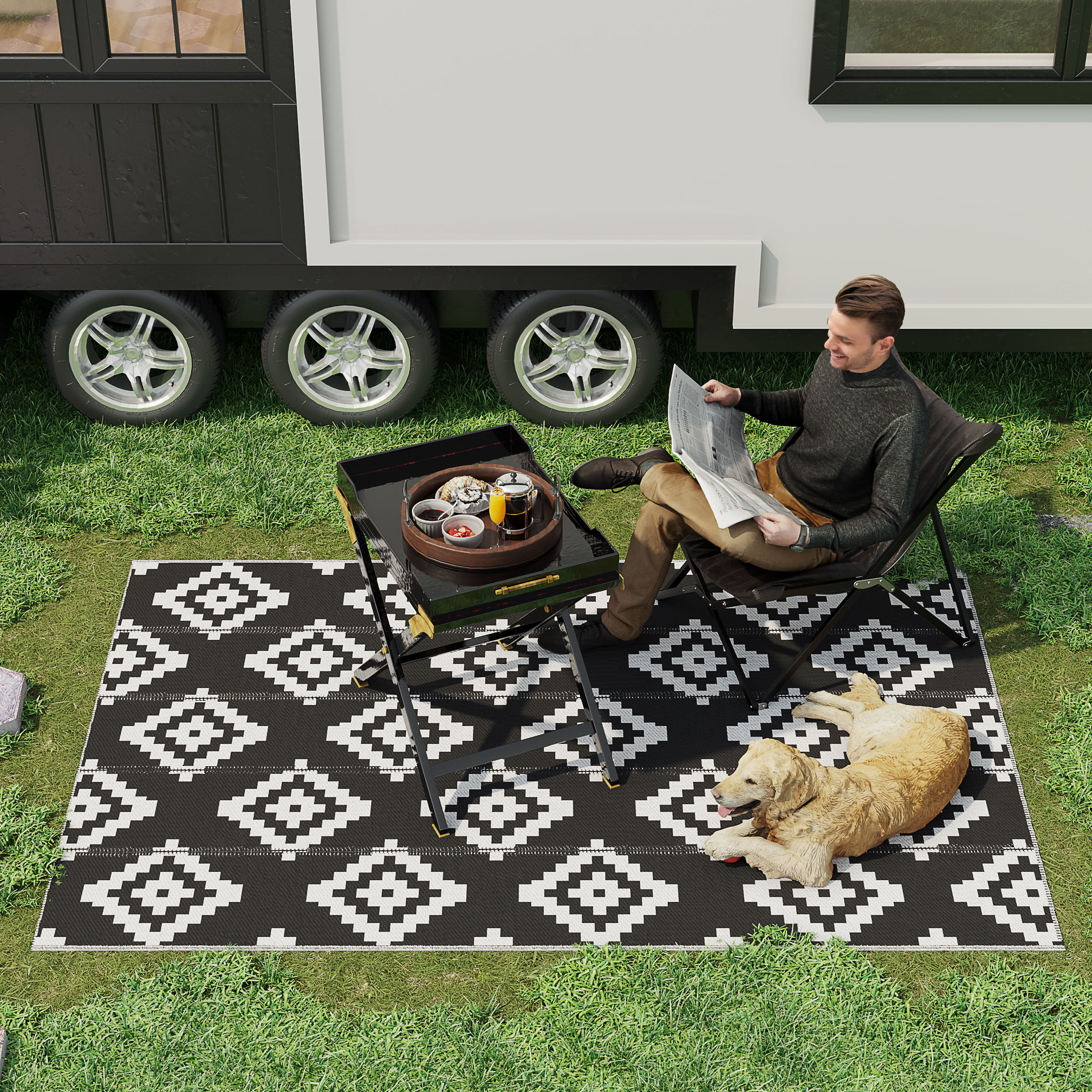 Outdoor Rv Rug Outsunny Reversible Outdoor RV Rug, Patio Floor Mat, 6' x 9' Plastic ...