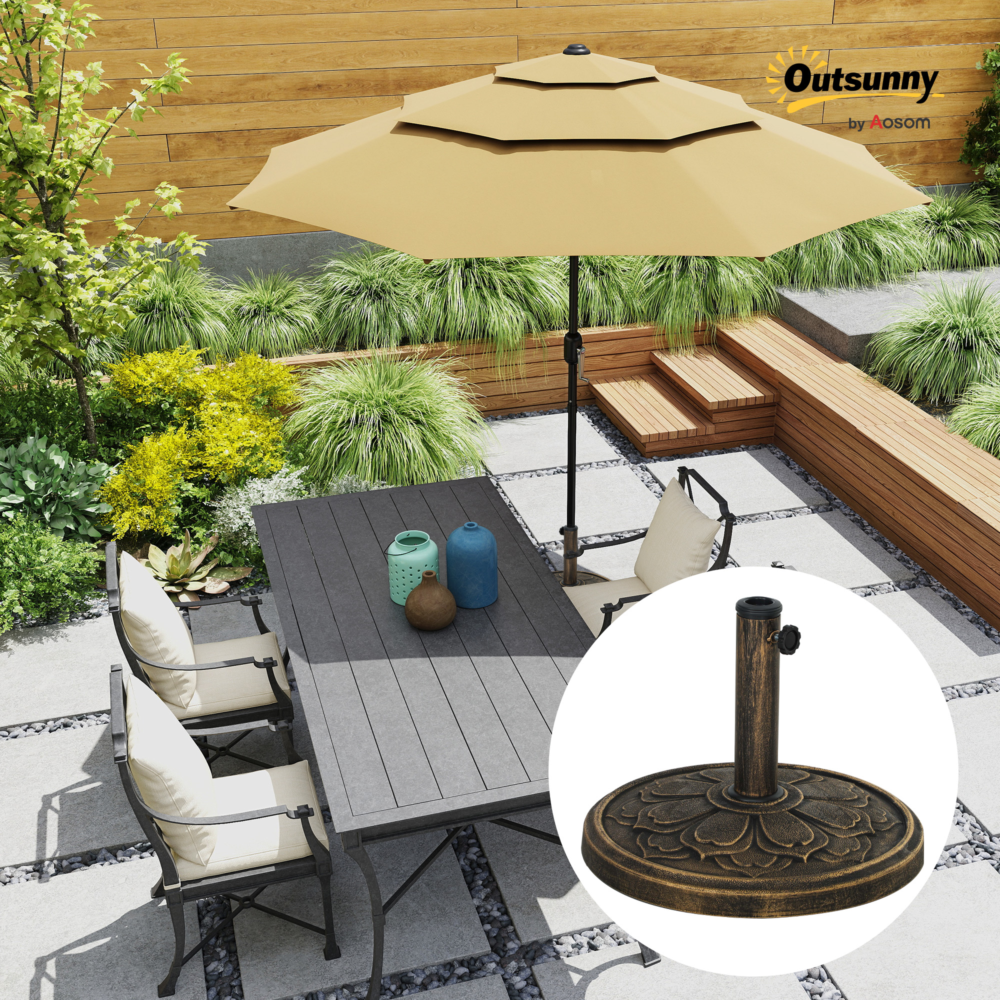 aosom patio umbrellas Outsunny 9.7' Double Sided Umbrella with LED Solar Light Cream White sided design may look intimidating Outsunny 10' Cantilever Hanging Tilt