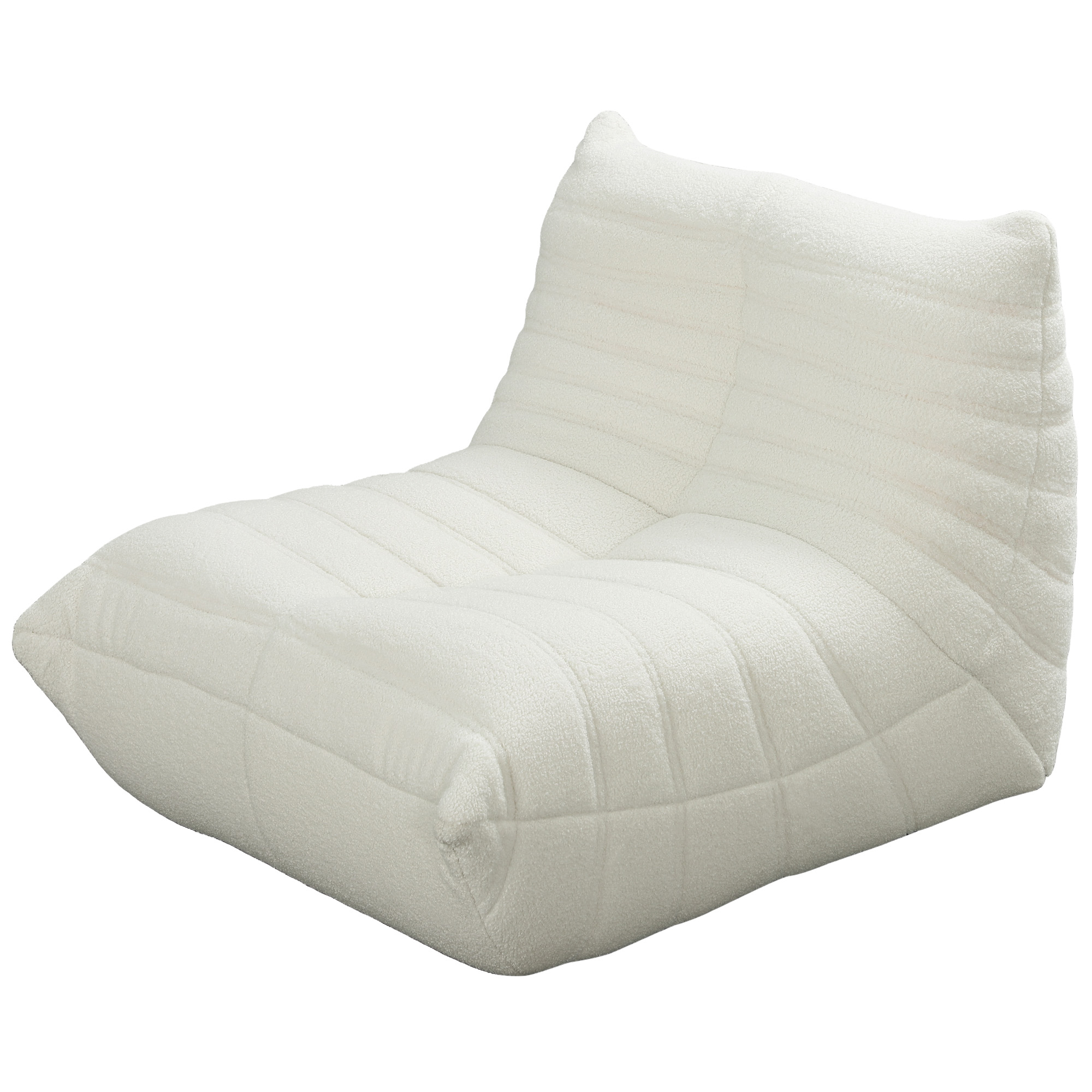 HOMCOM Floor Chair with Back Support, Teddy Fleece Sofa Chair with Channel Tufting, Meditation Chair for Bedroom, Cream White