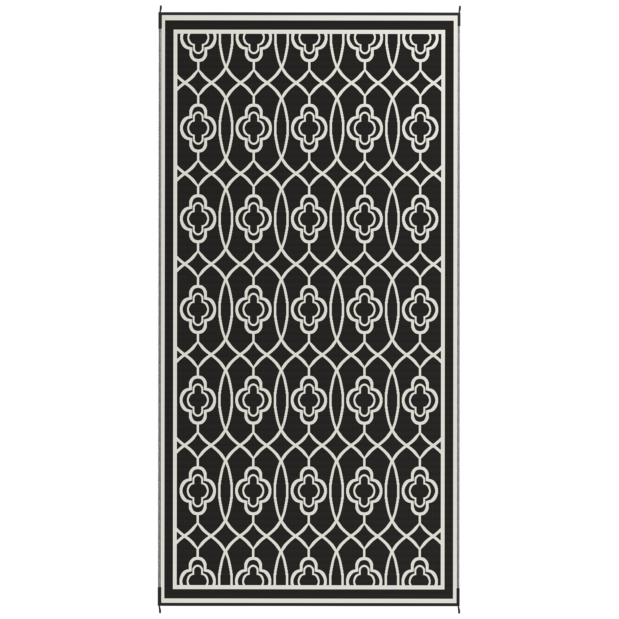 Outsunny Reversible Outdoor Rug, Waterproof Plastic Straw with Carry Bag, 9' x 18', Black & Gray Lantern