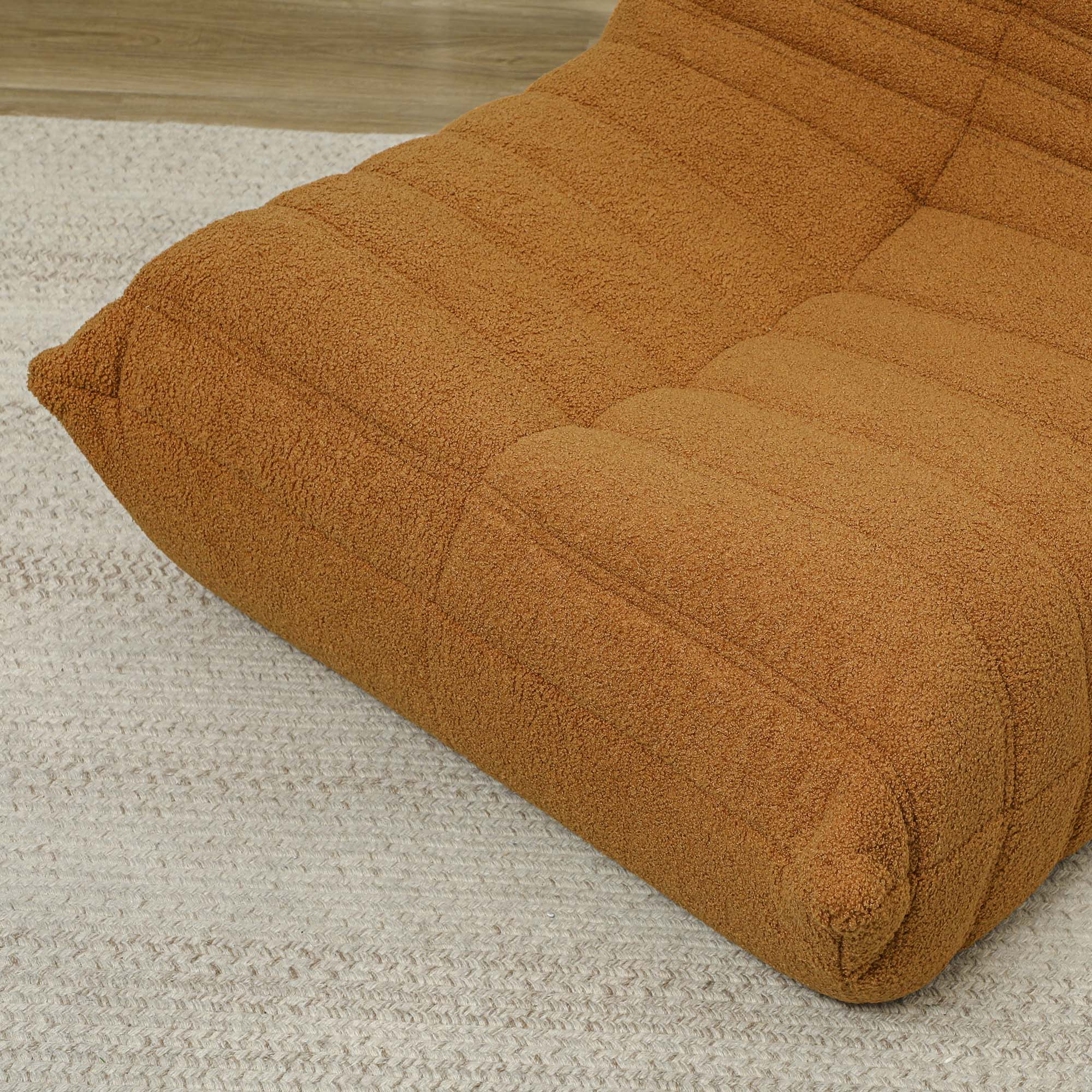 HOMCOM Floor Chair with Back Support, Teddy Fleece Sofa Chair with Channel Tufting, Meditation Chair for Bedroom, Brown 6