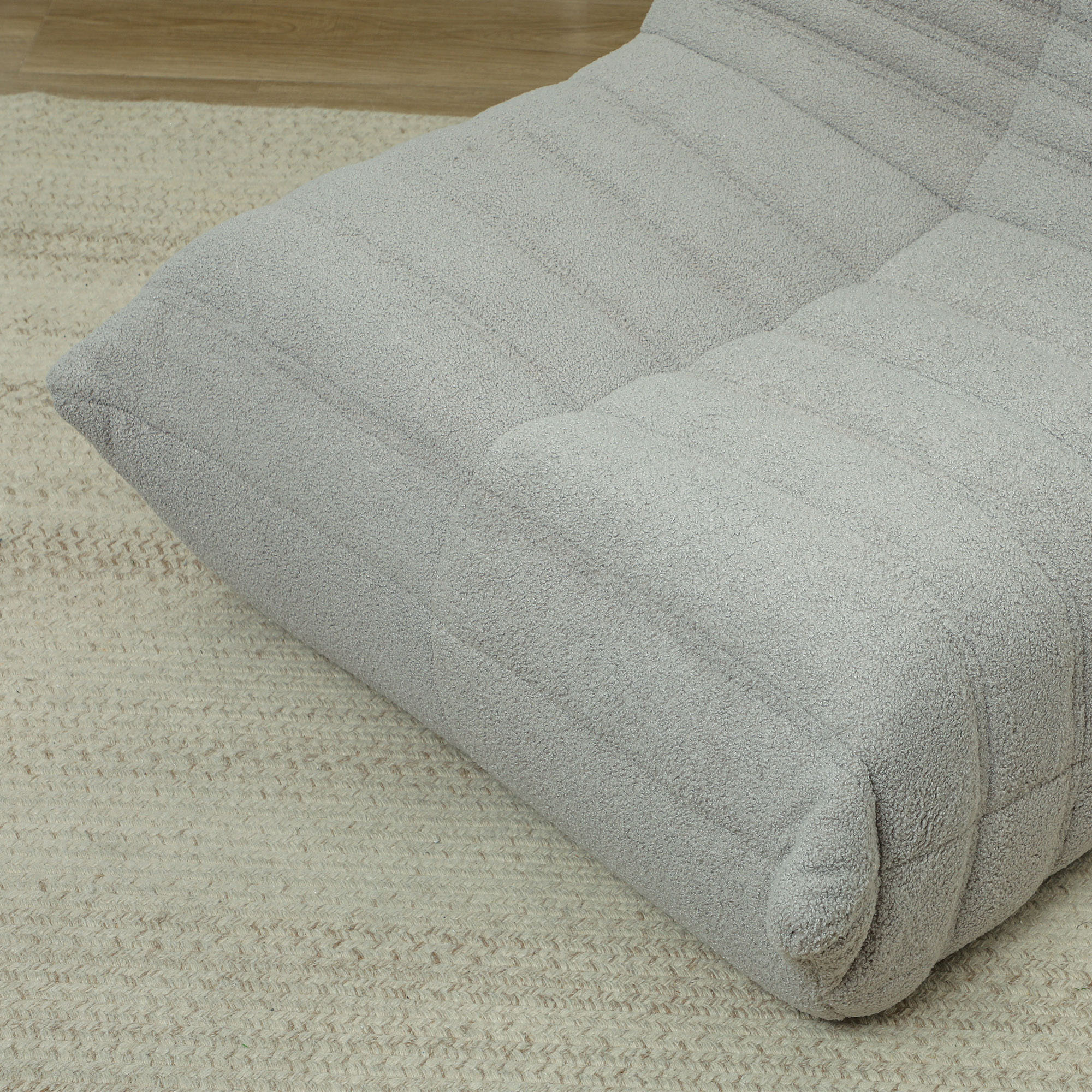 HOMCOM Floor Chair with Back Support, Teddy Fleece Sofa Chair with Channel Tufting, Meditation Chair for Bedroom, Light Gray 6