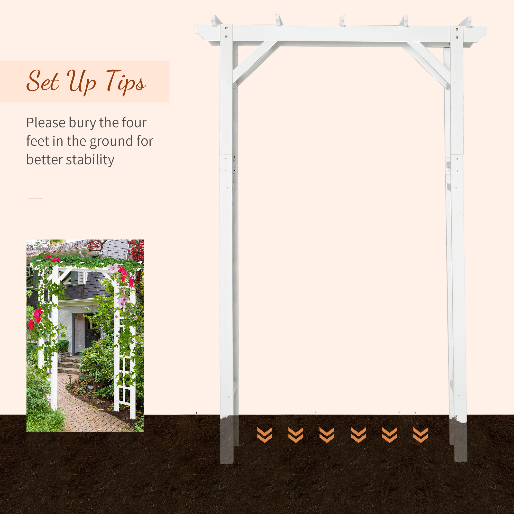 Outsunny 7' Wood Steel Outdoor Garden Arched Trellis Arbor with