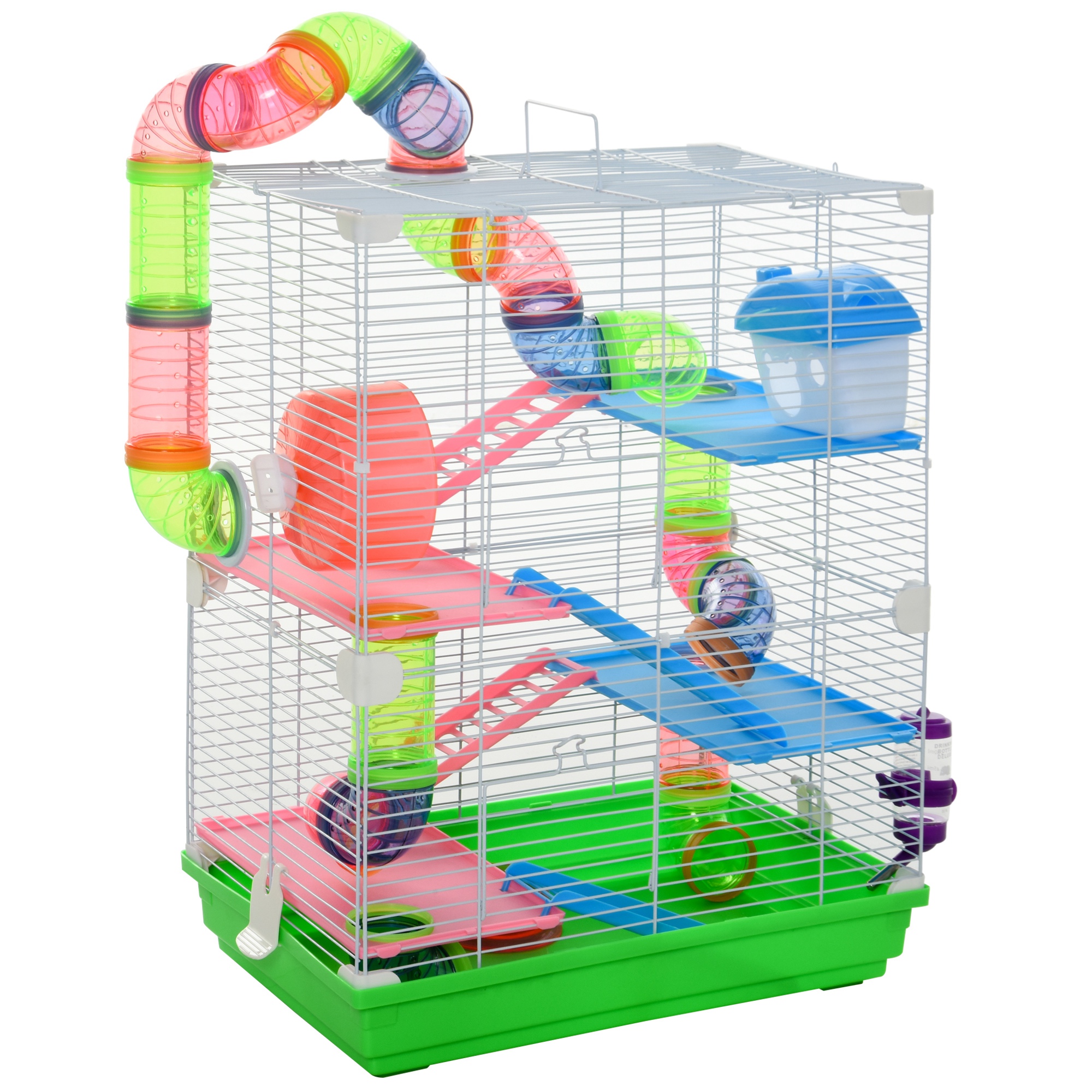 5 Tiers Hamster Cage Moveable with Exercise Castors Play Tube Water Bottle Dishes House Ladder for Gerbils, Green 1
