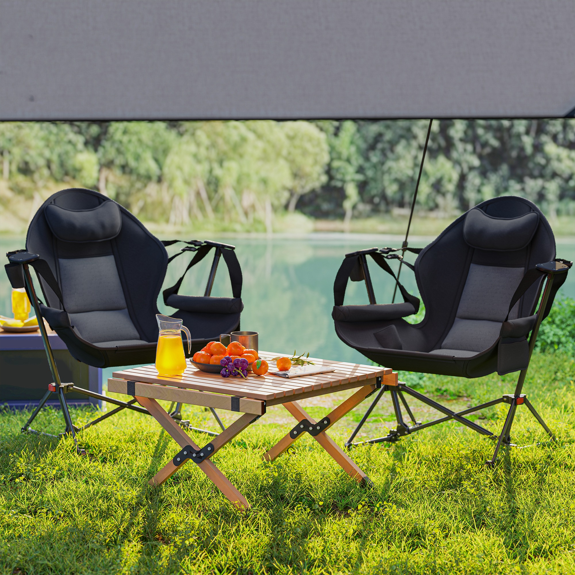 テーブル・チェア・ハンモック Backside Summit Design 2second2plate2 Outsunny Hammock Camping Chair Set of 2, Adjustable Back