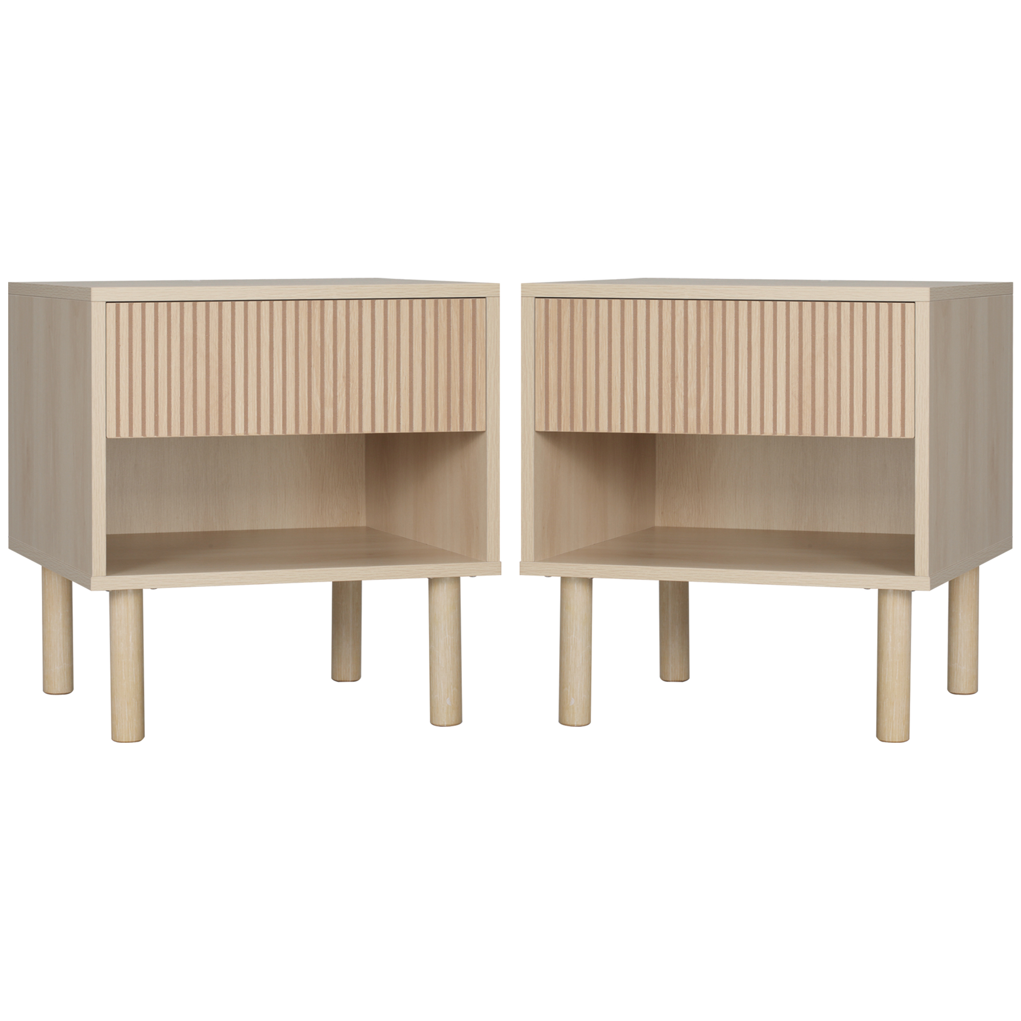 Side Surface with Organizer Shelving and Organizer Drawer for Living Room, Set of 2 Bedroom Nightstands, Bedroom, Natural Wood 1