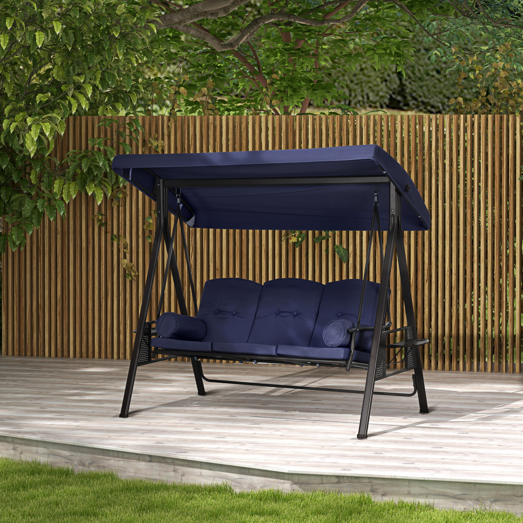 bana Outsunny 3 Person Patio Swing Chair with Double Tier Canopy