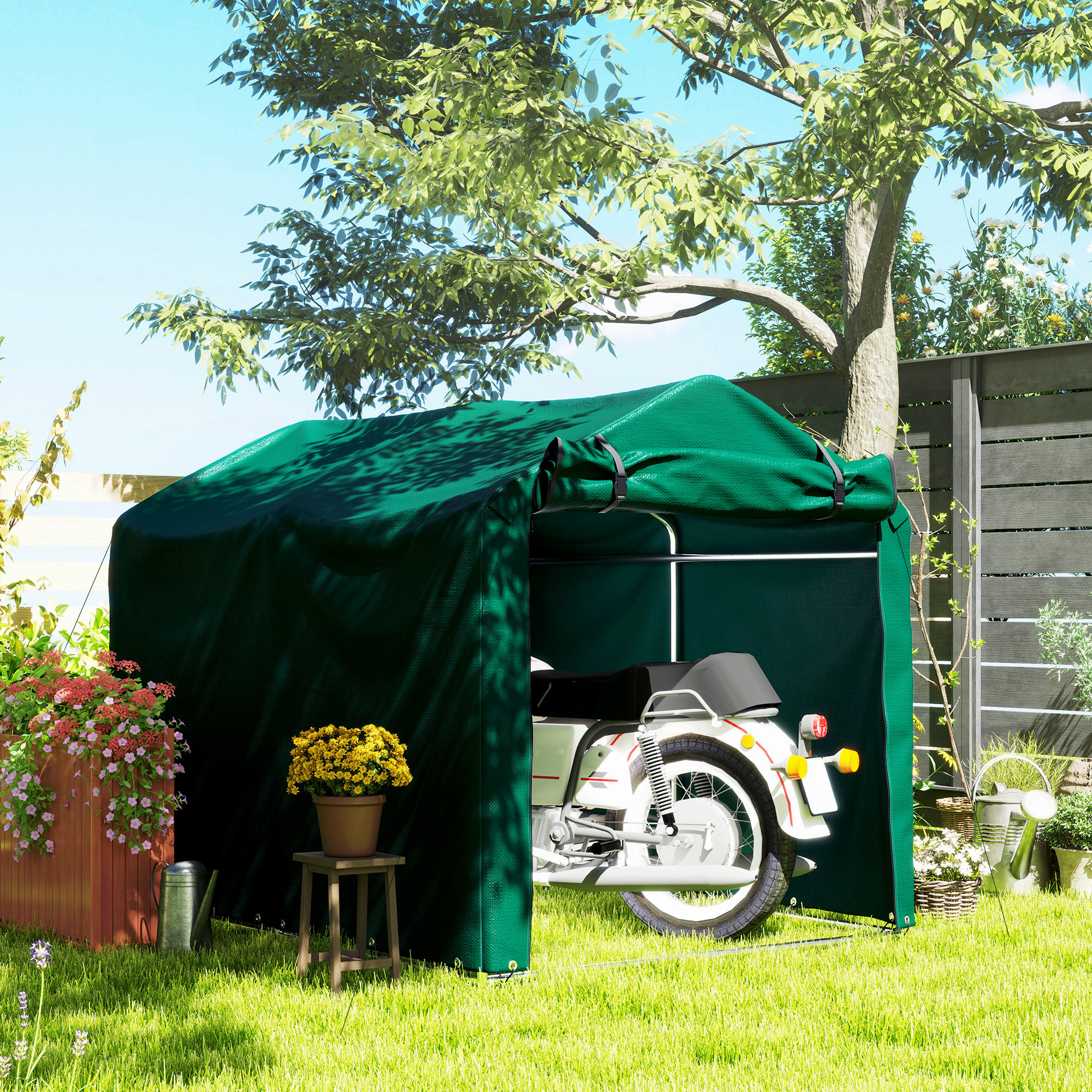 Outsunny Outdoor Storage Shed, UV Resistant Bike Tent with Roll-up Zipper Door, Portable Shed for Bike, Motorcycle, Dark Green Aosom Canada