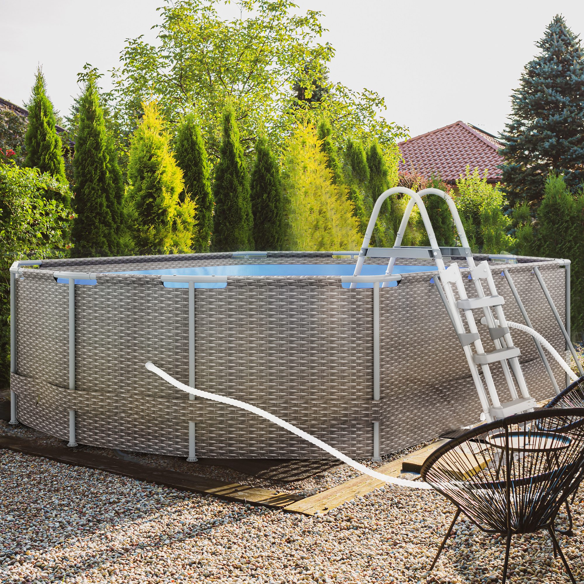 Outsunny 14' x 10' x 3' Above Ground Swimming Pool, Non-Inflatable Rectangular Steel Frame Pool with Filter Pump, Safety Ladder for 1-6 People, Gray | Aosom.com