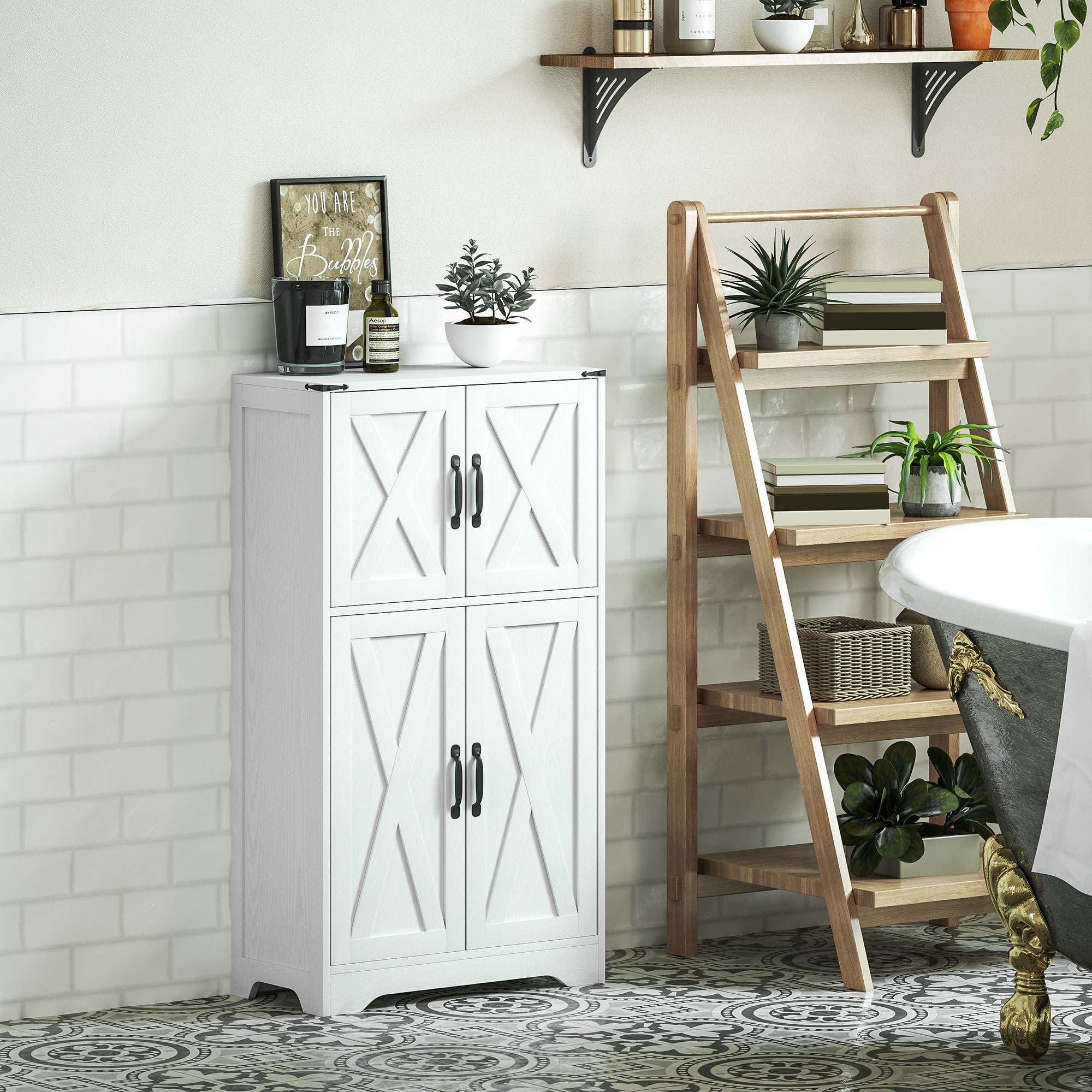 HOMCOM Pantry Cabinet, Farmhouse Cabinets for Kitchen Pantry with Barn Doors and Adjustable Shelves, White Aosom Canada