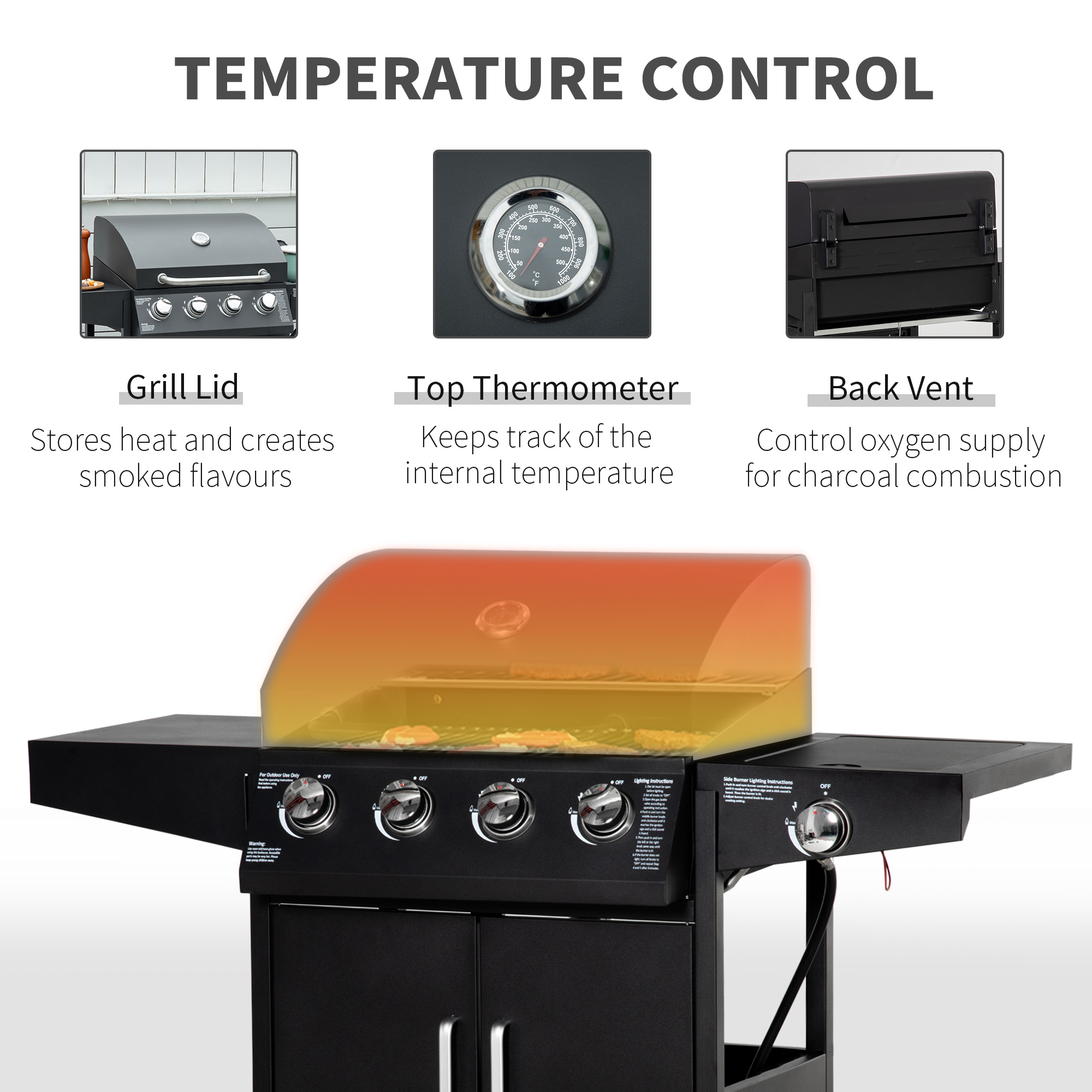 Outsunny 4+1 Burner Liquid Propane Gas Grill Outdoor Cabinet Style