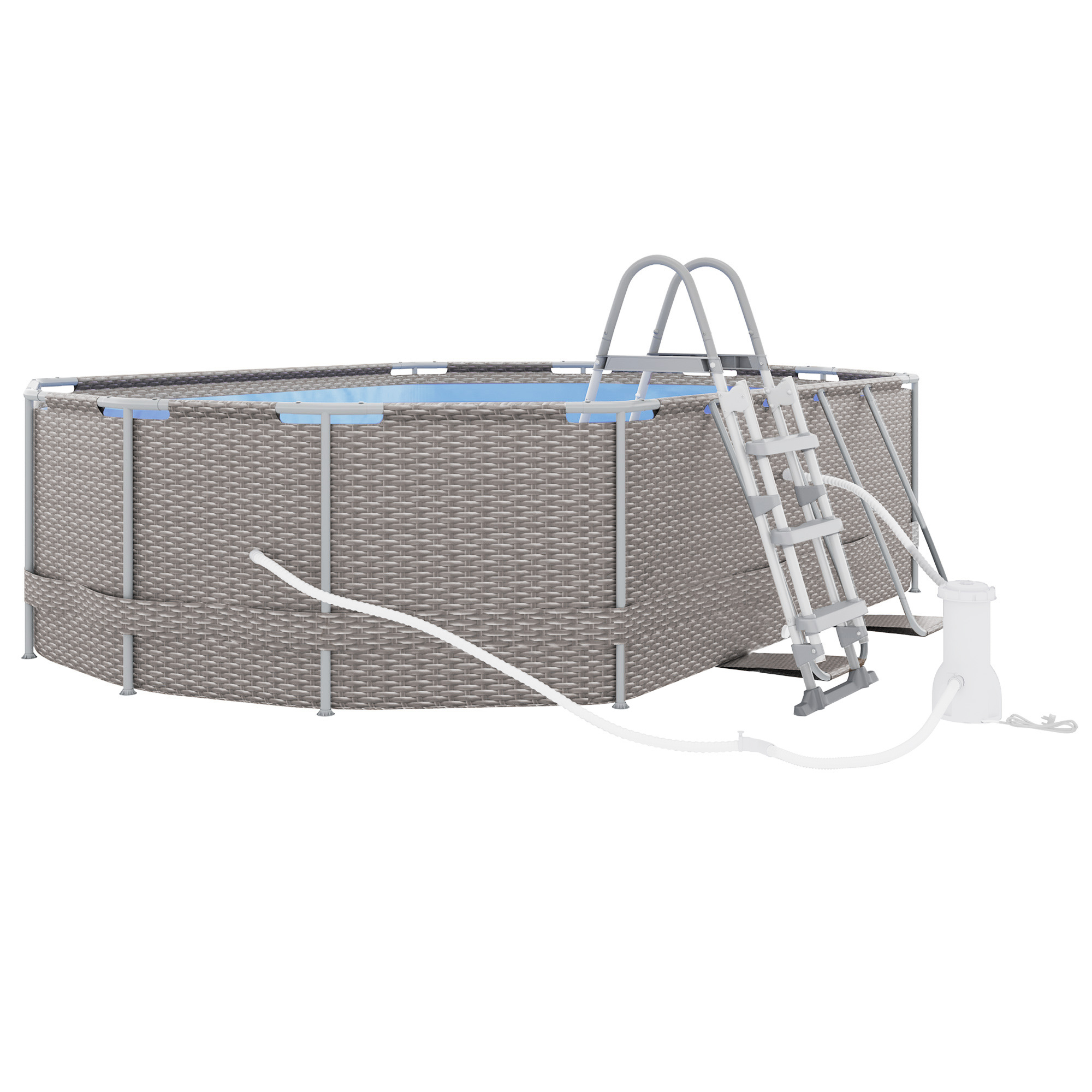 Outsunny 14' x 10' x 3' Above Ground Swimming Pool, Non-Inflatable Rectangular Steel Frame Pool with Filter Pump, Safety Ladder for 1-6 People, Gray | Aosom.com