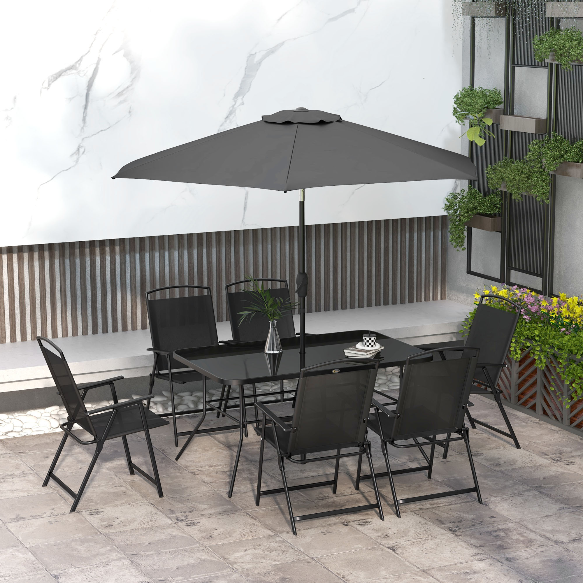 6 piece patio dining set with umbrella SUMMIT LIVING 6-Piece Outdoor 10 ft Umbrella, Me summitlivin this set offers both functionality and style 8-Piece Rectangle Wood & Aluminum