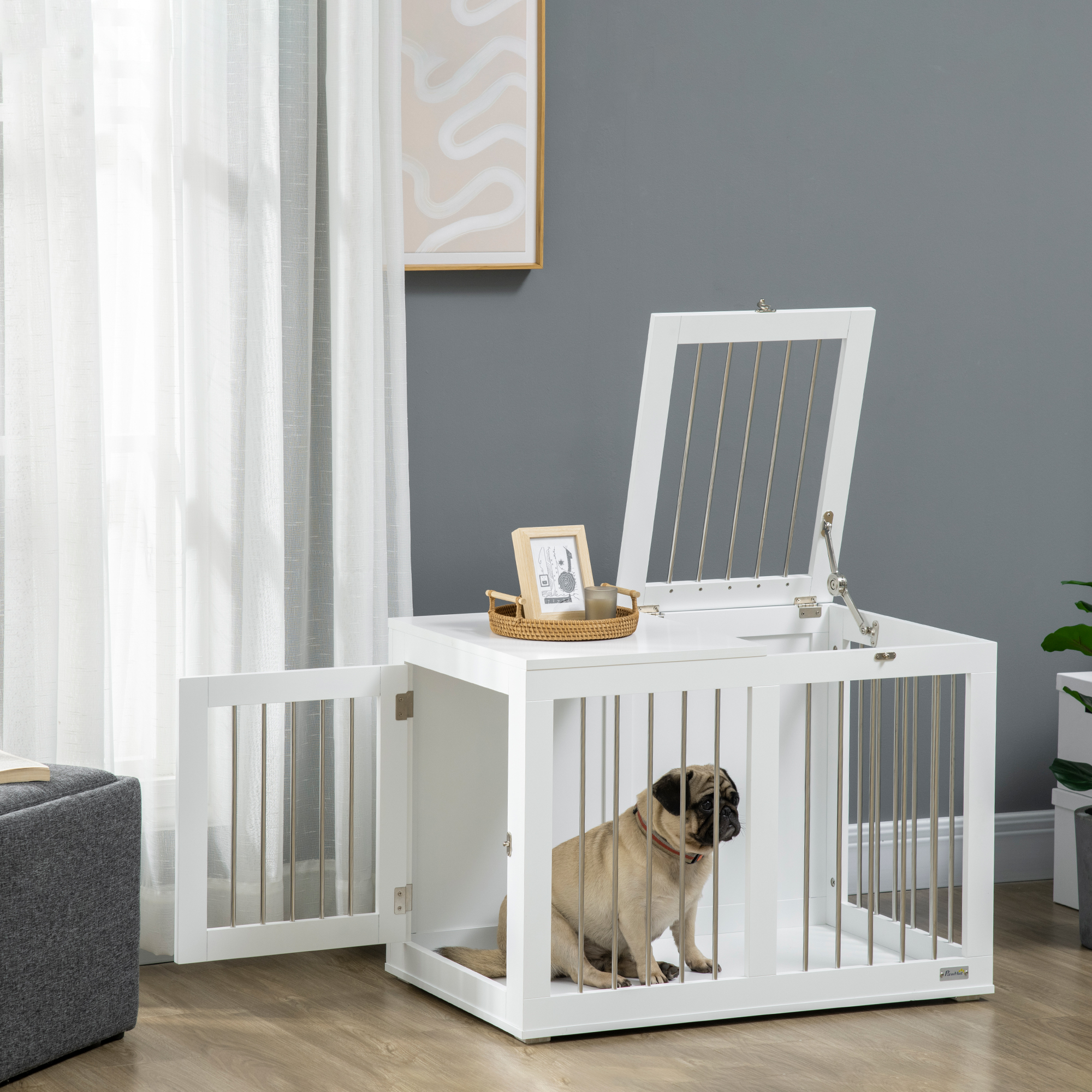 PawHut 31.5" Dog Crate Furniture with Double Doors, for Medium Dogs, White Aosom Canada