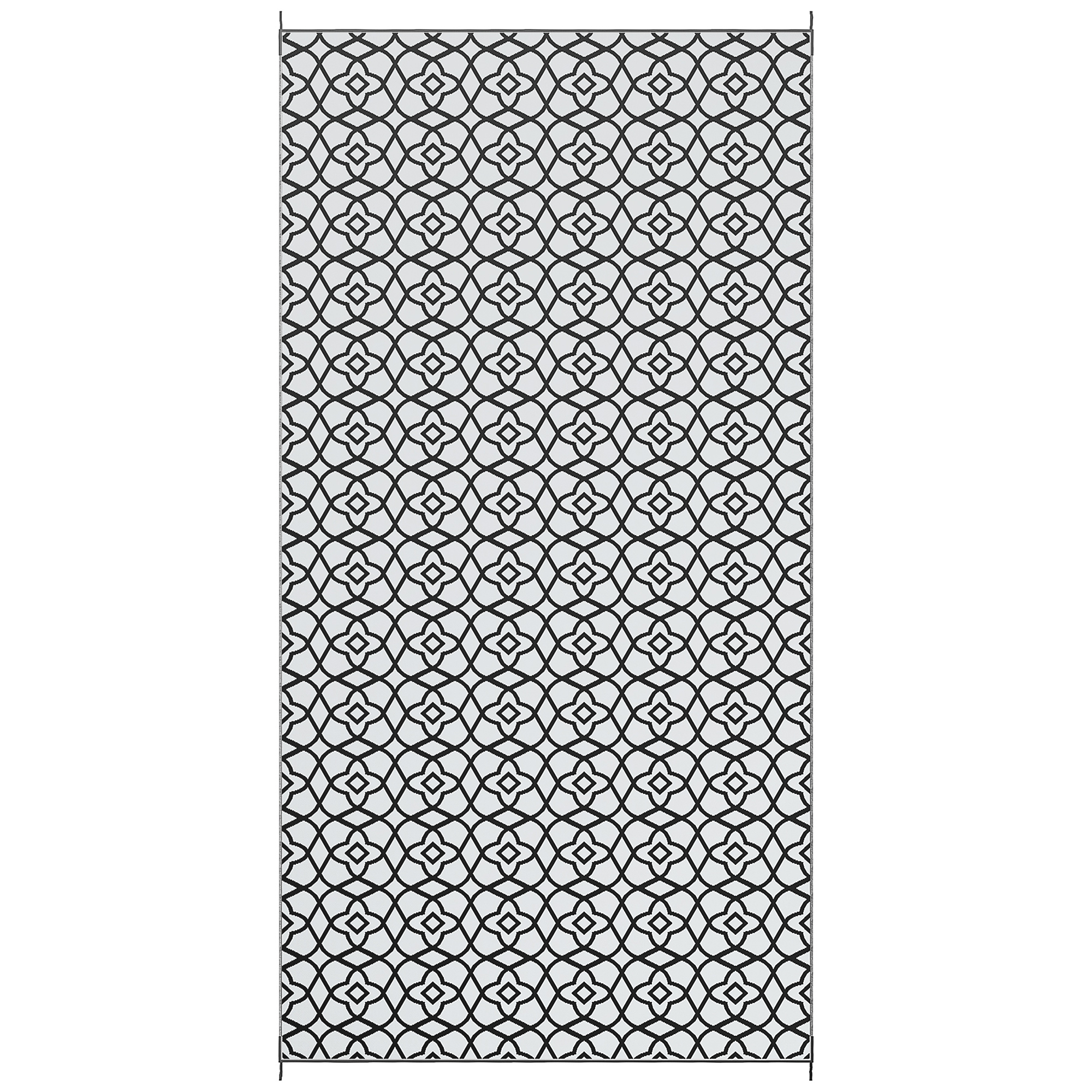 Outsunny Reversible Outdoor Rug Carpet RV Camping Rugs with Carry Bag, 9' x 18', Black & White Clover