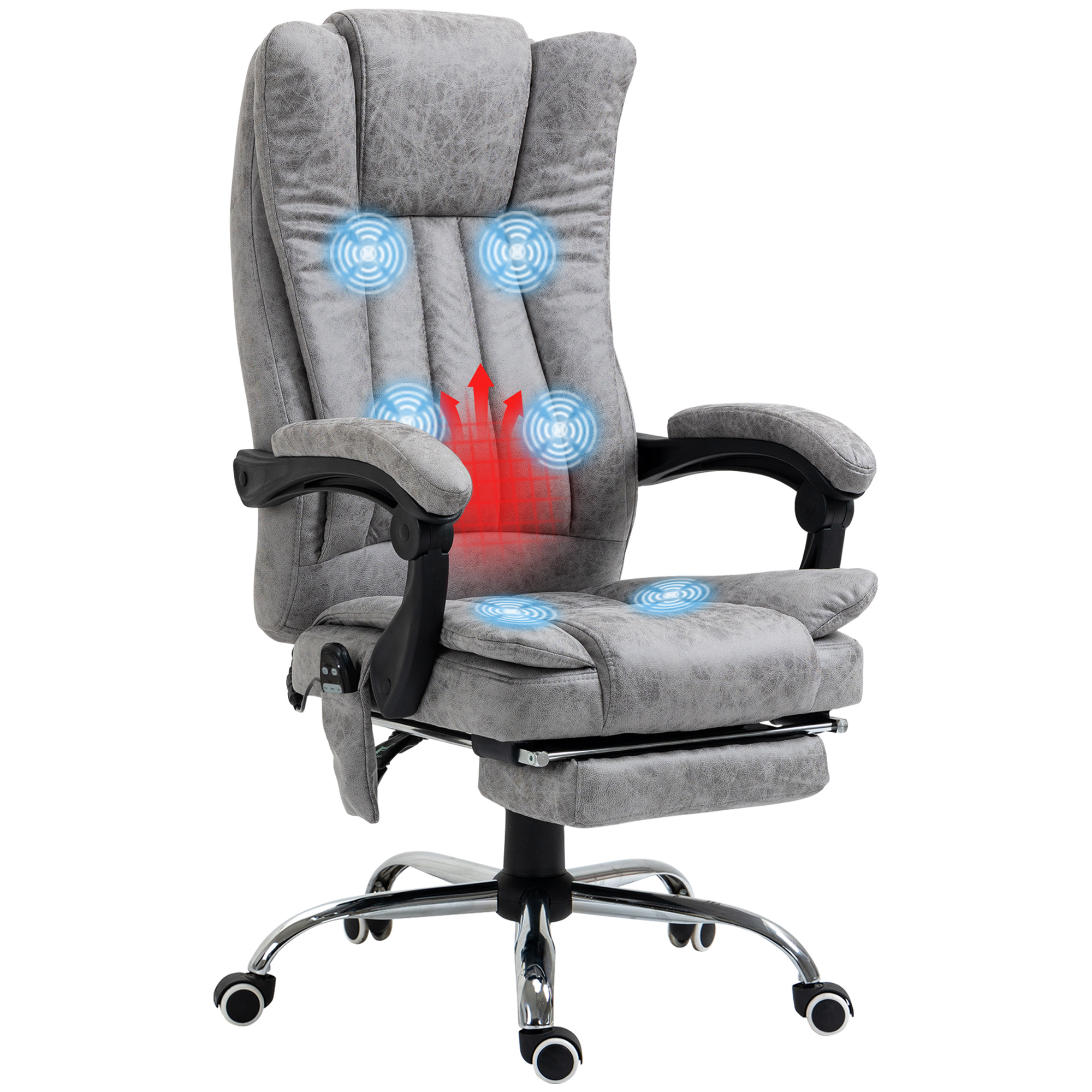 Vinsetto Massage Office Chair with 6 Points and Heat, Reclining Computer Chair with Adjustable Height and Footrest, Gray
