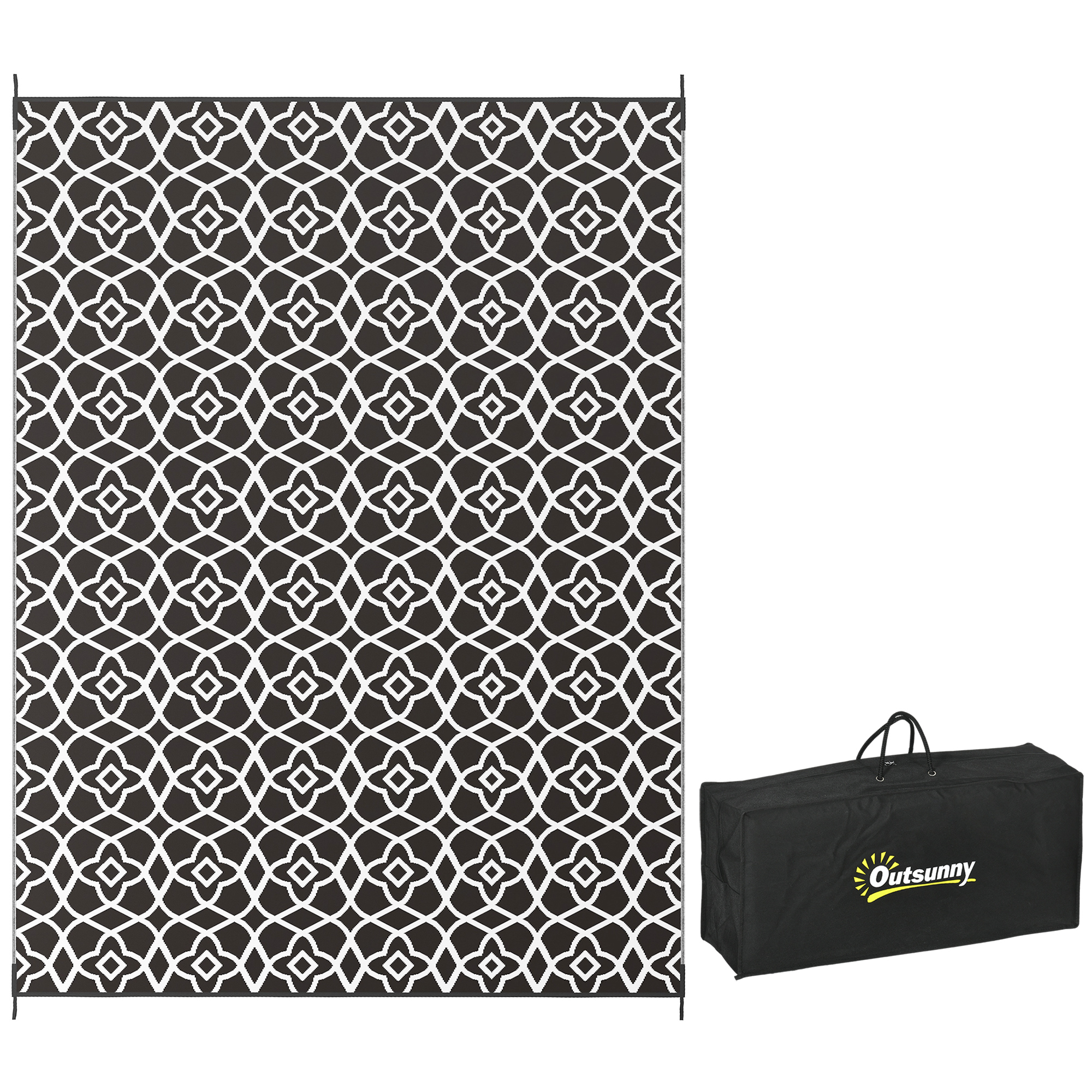 Outsunny Reversible Outdoor Rug 9x12 for RV Camping Durable Waterproof Reversible Design, Black White| Aosom.com