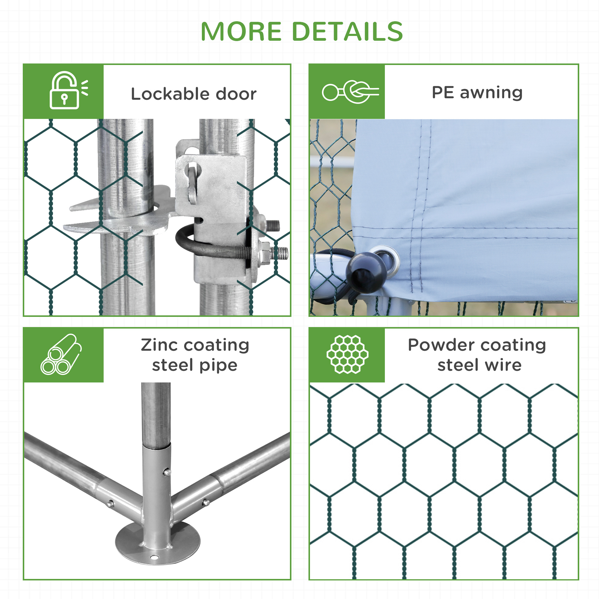 PawHut Galvanized Large Metal Chicken Coop Cage Walk-in Enclosure