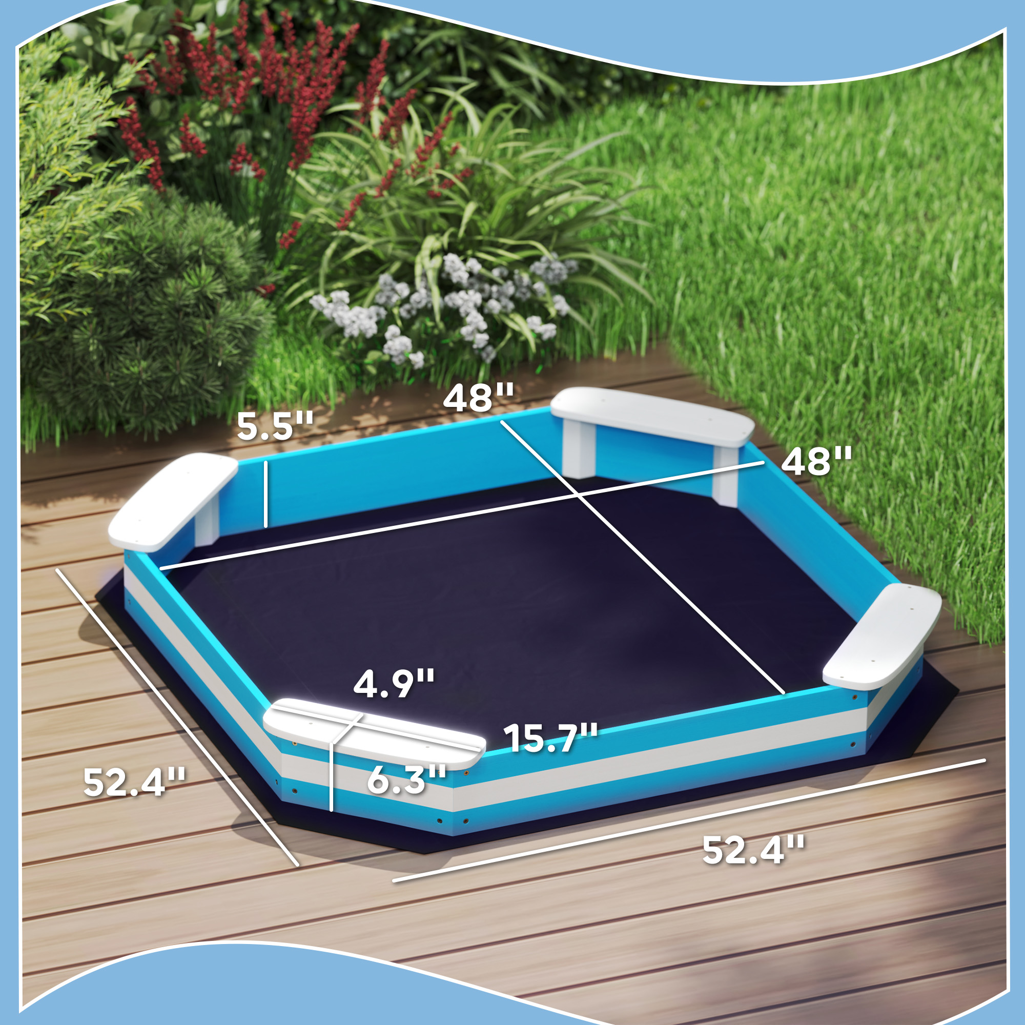 Qaba Kids Sandbox with 4 Corner Seats, Bottom Liner for Backyard