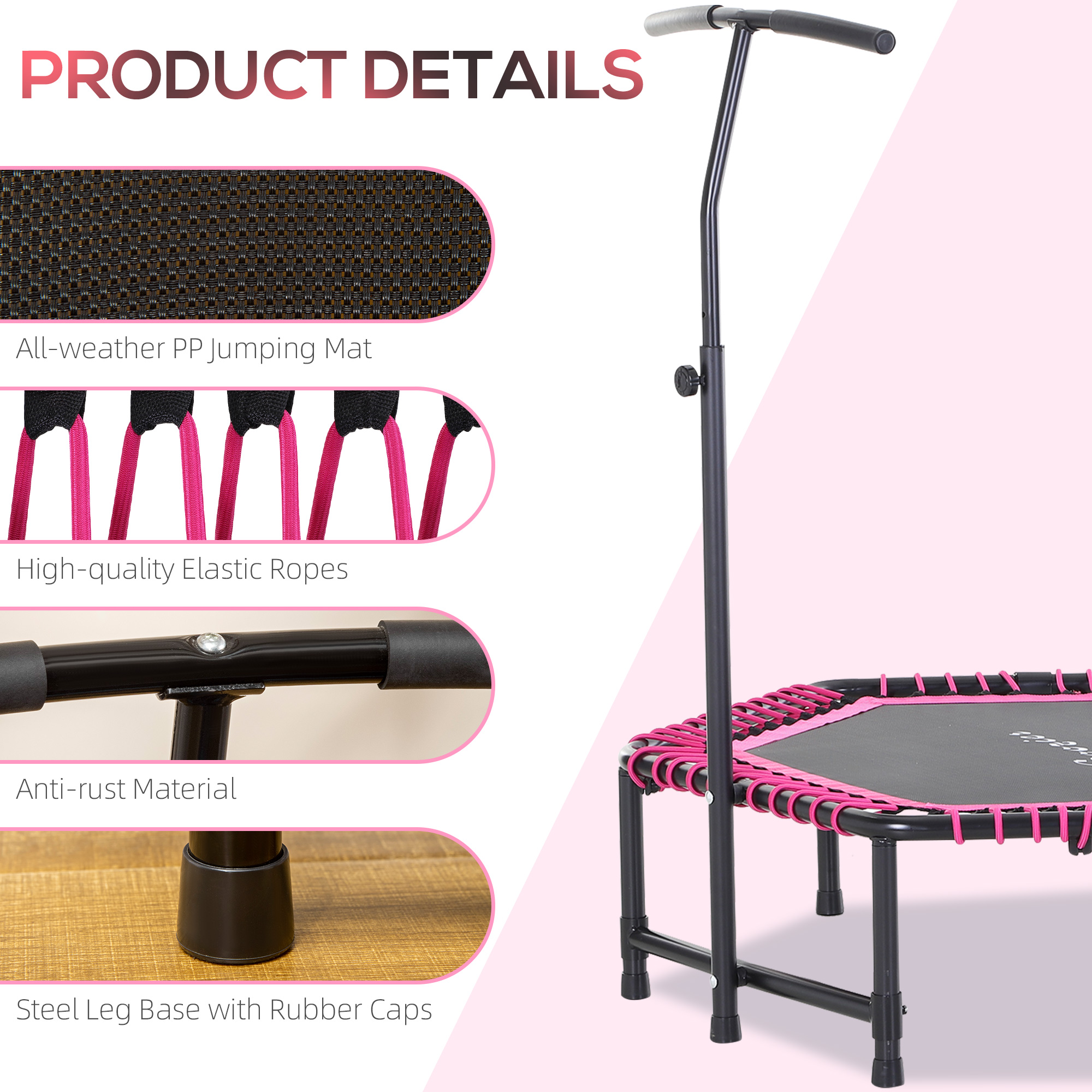 Hexagon Pink Adult Trampoline with Adjustable Bar | Aosom.com