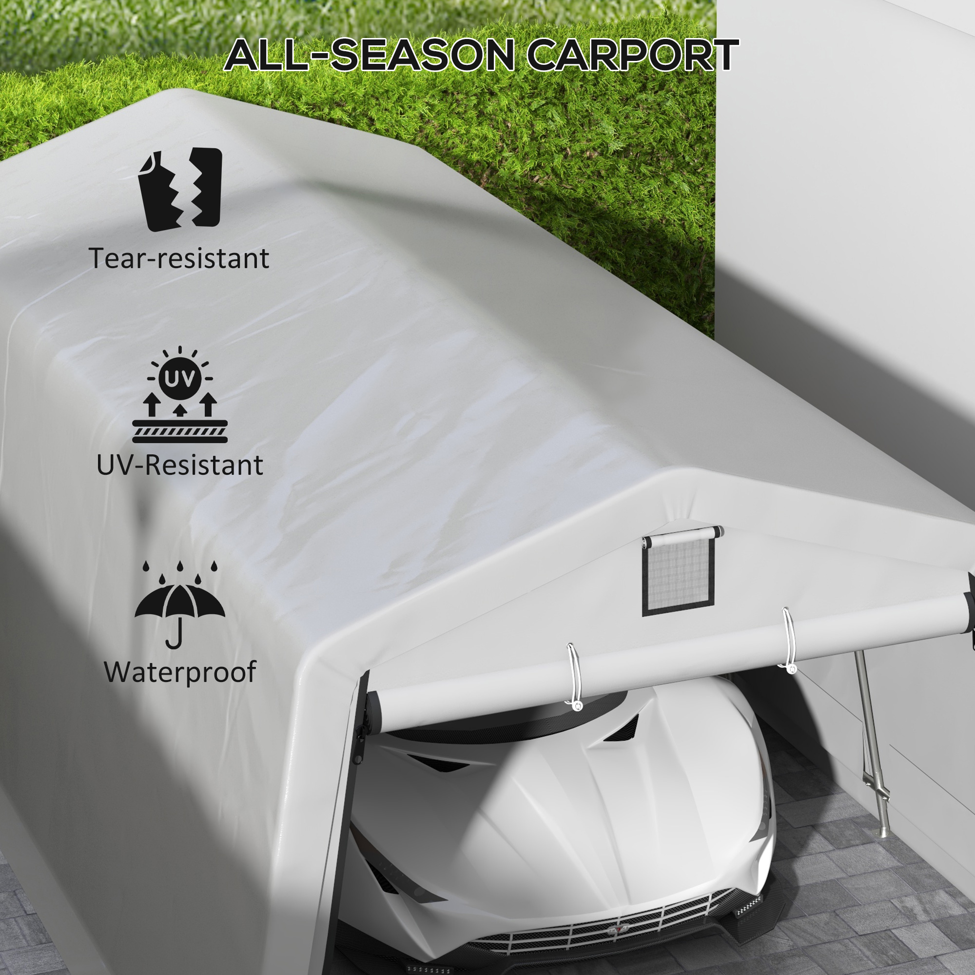 thumbnail image 2 of Carport,Heavy Duty Outdoor Storage Shed With Roll-up Zipper Door, Waterproof Storage Tent Shelter Car Canopy Portable Garage Motorcycle Bike Garden Tools 2 of 14