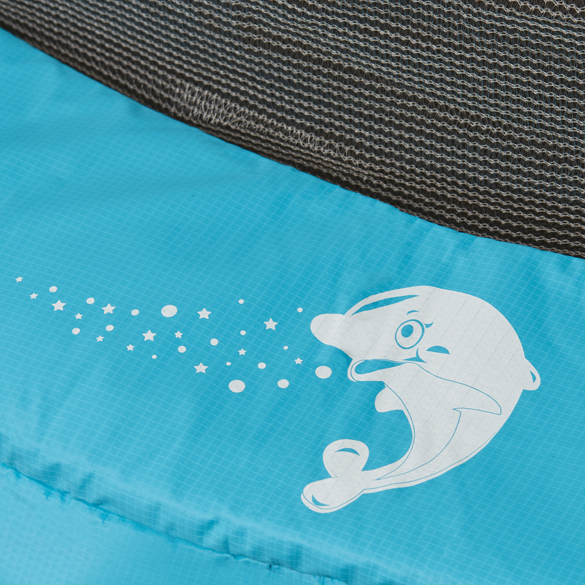 Qaba 4.6FT Toddler Trampoline w/ Safety Net, Recreational Trampoline for Indoor Outdoor, Dolphin Pattern, Light Blue 7
