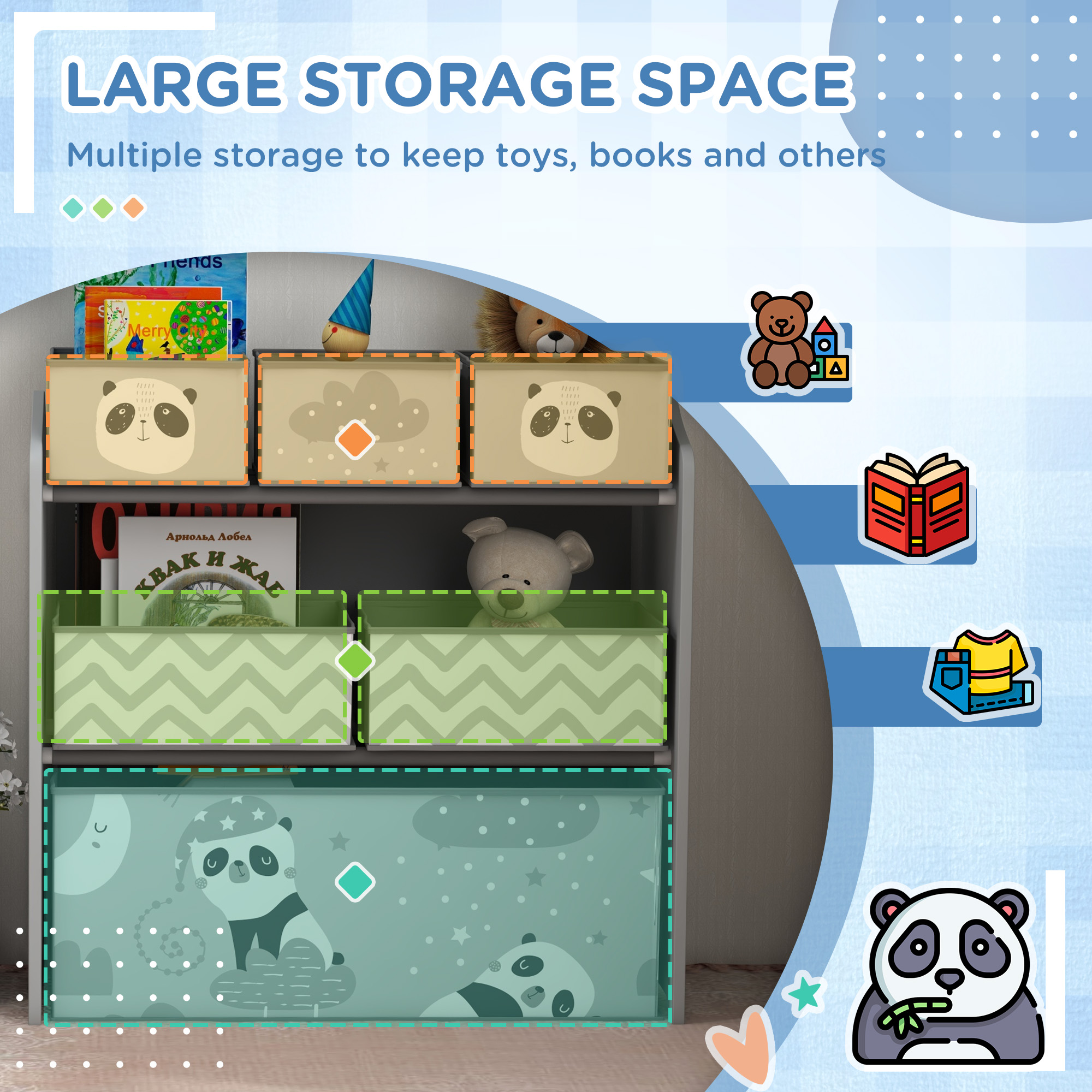 Qaba Toy Organizer with 6 Storage Bins, 25" x 12" x 26", Gray | Aosom.com 2