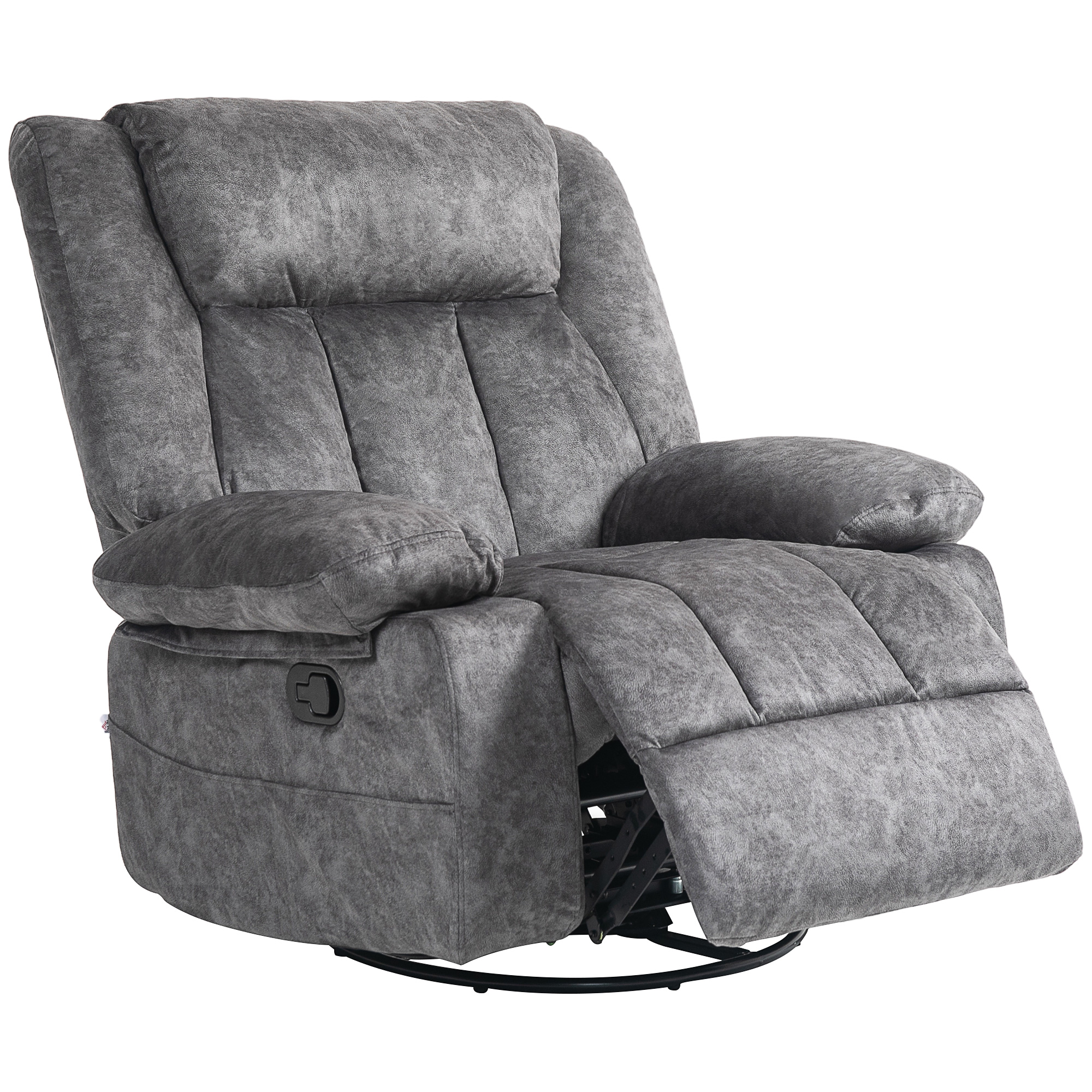 HOMCOM Fabric Swivel Rocker Recliner Chair Charcoal Gray with Footrest Side Pockets for Nursery | Aosom.com