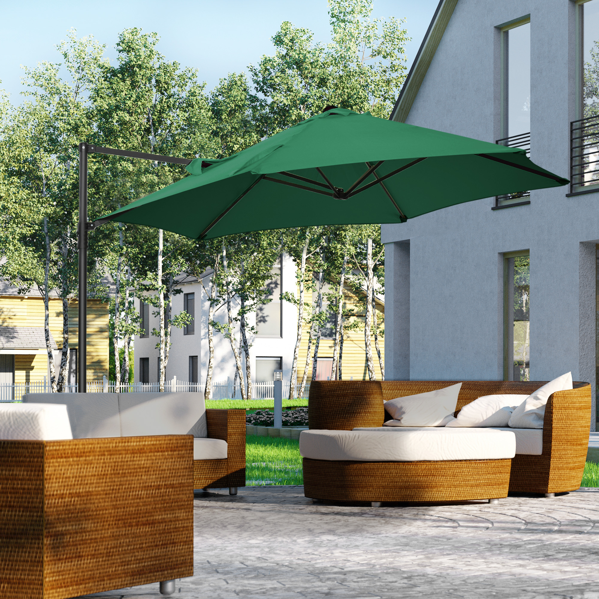Outsunny Rotating Refuge: Offset Patio Umbrella 8.5FT with 360° Rotation, Cantilever Hanging Sun Shade Outdoor Shelter, Green Canopy Aosom Canada