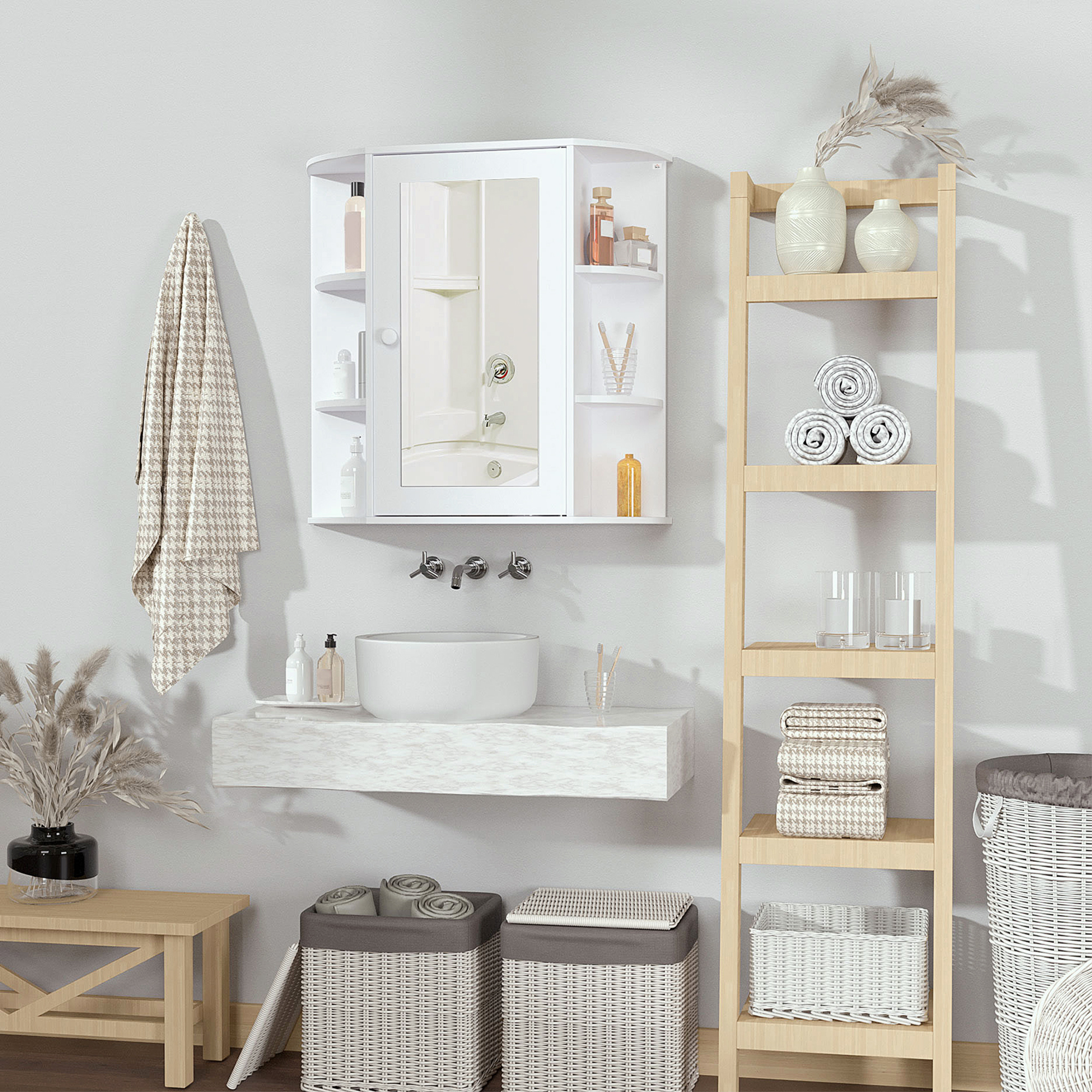 HOMCOM Bathroom Storage Cabinet Over-the-Sink Organizer with Mirrored Door White | Aosom.com 2