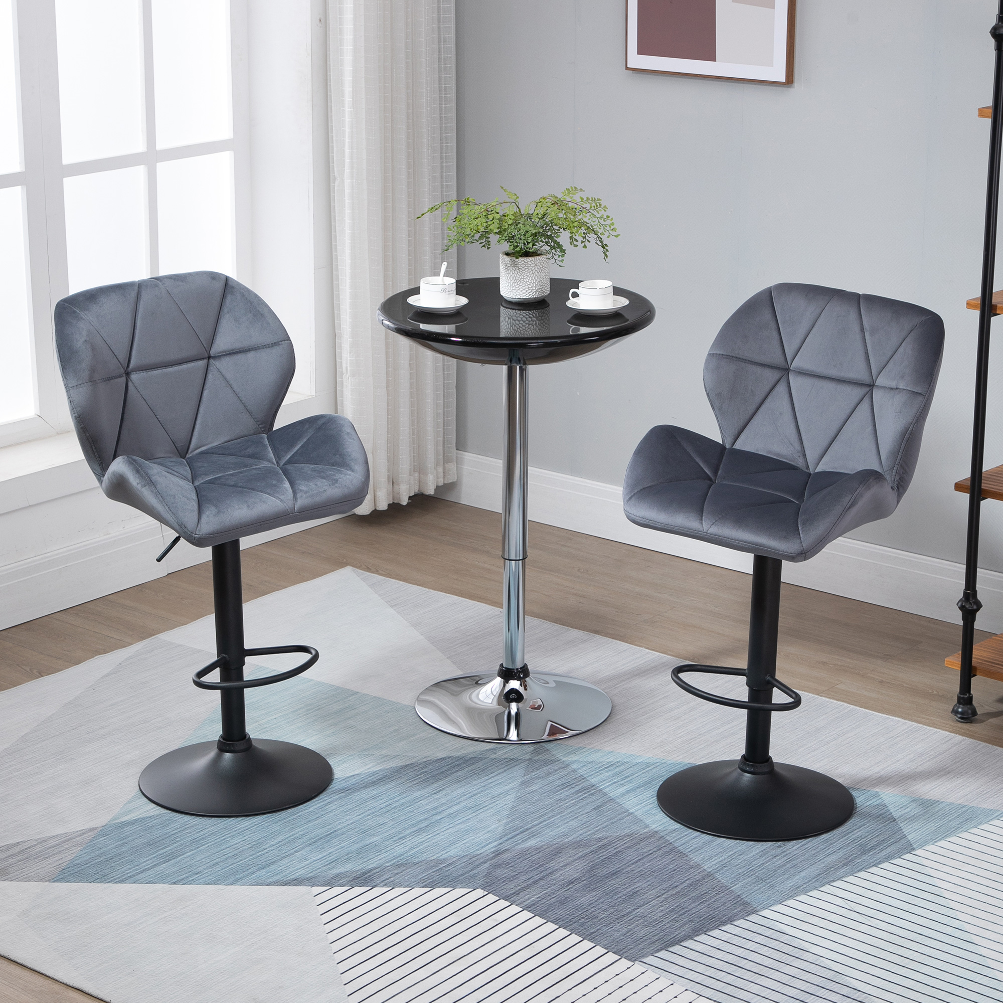 HOMCOM Counter Stools Set of 2, Upholstered Armless Swivel Bar Stools with Back, Adjustable Height and Footrest, Grey Fabric Aosom Canada