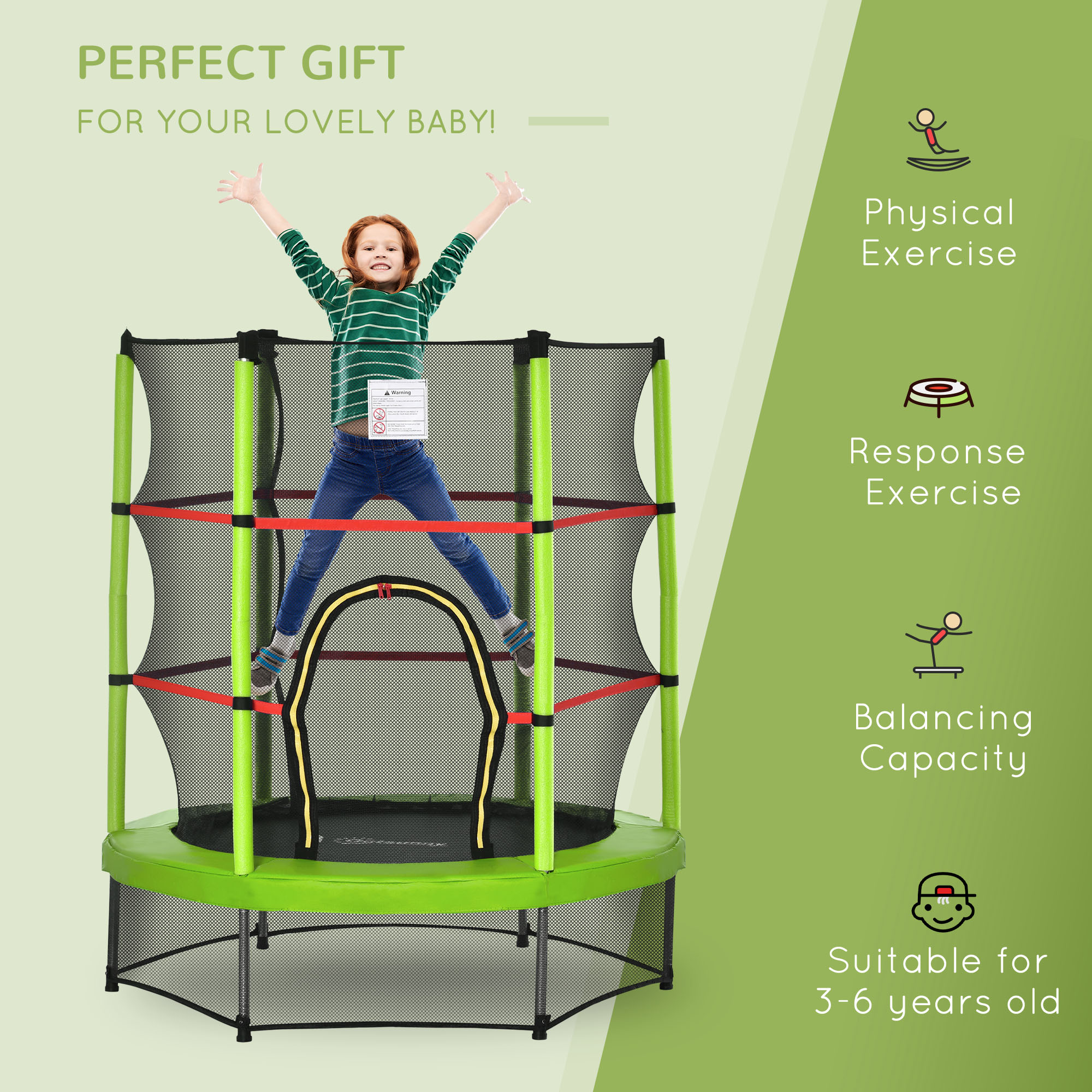Outsunny 4.5FT Green Kids Trampoline with Safety Enclosure Net, Springless Design, for Ages 3 to 6 | Aosom.com 2