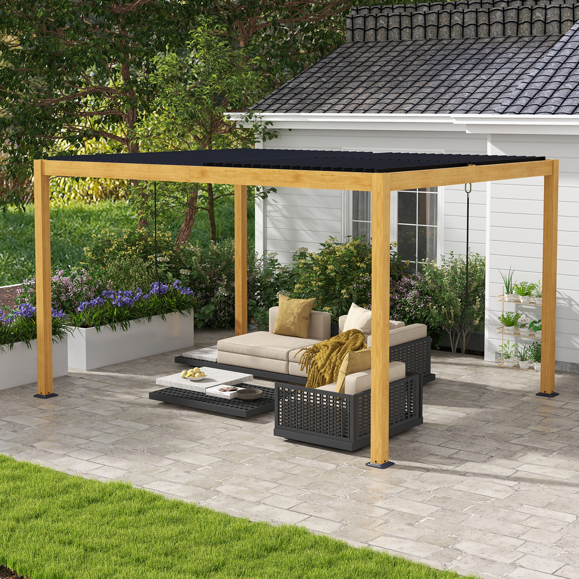Outsunny Aluminum Louvered Pergola with Adjustable Roof, 10