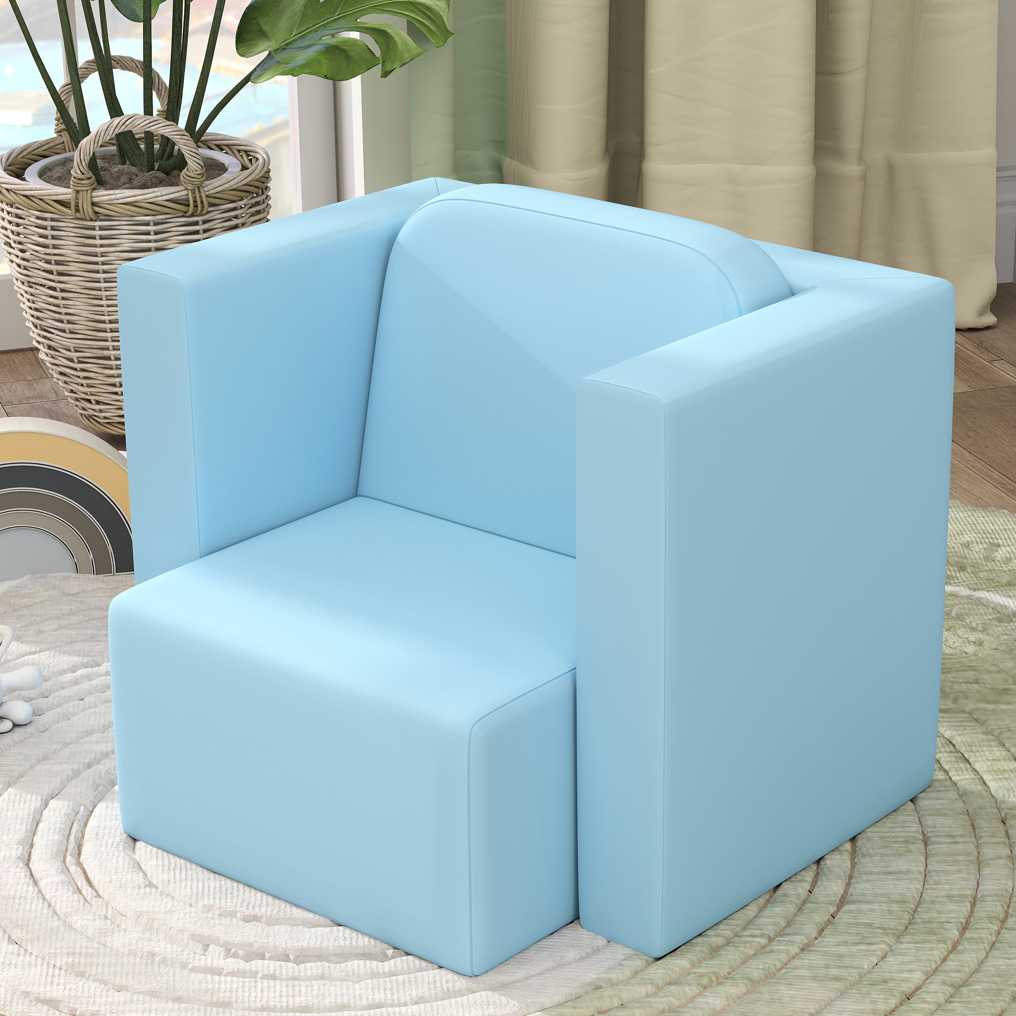 Qaba 2-in-1 Multifunctional Convertible Children Table and Chair Set, Kids Sofa with Extra Thick and Soft Padding, Light Blue | Aosom.com 7