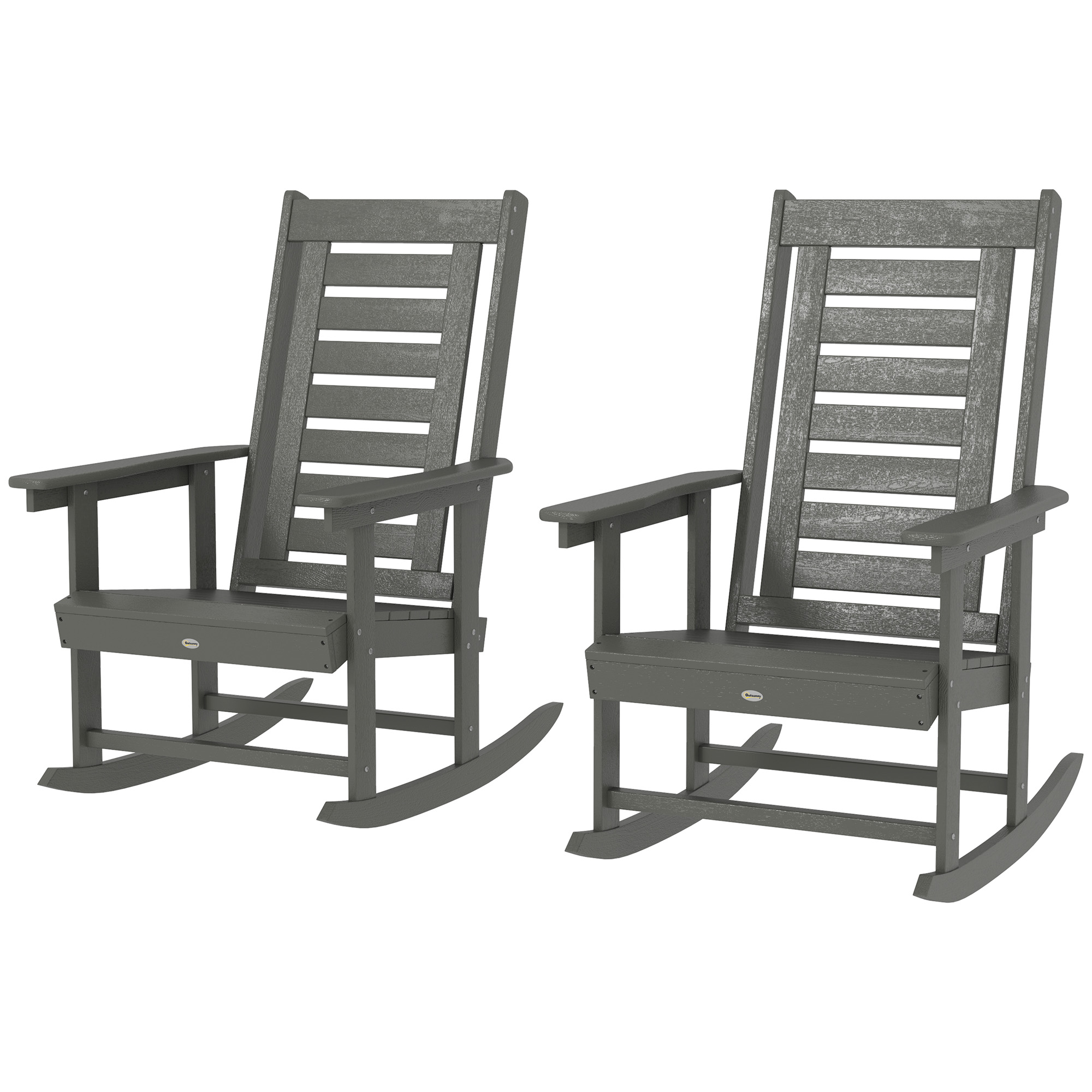 Outsunny 2 Pieces Outdoor Rocking Chairs, HDPE Patio Rockers with 28" High Back, Wide Armrests for Porch Backyard, Dark Gray