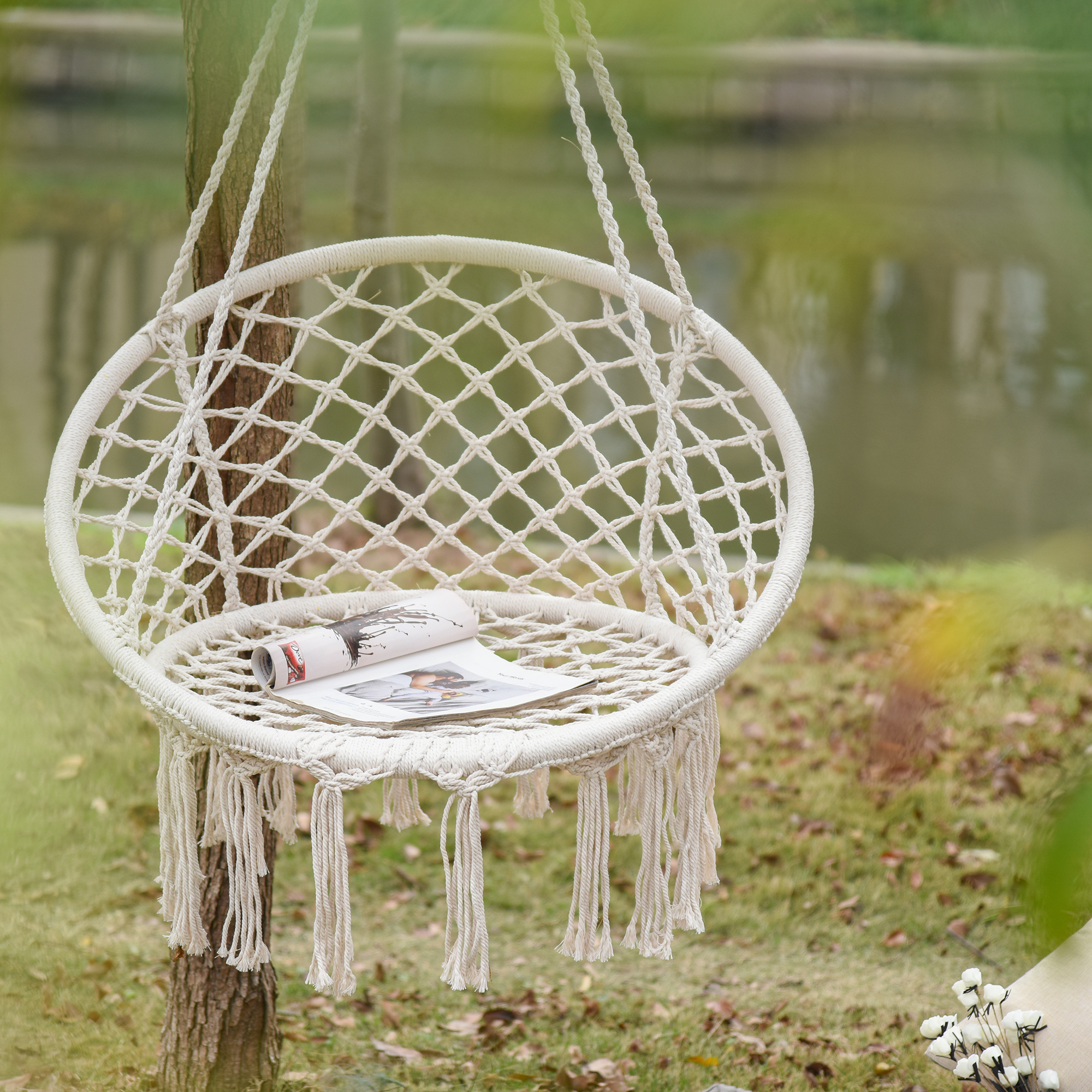 Outsunny Hammock Chair Hanging Rope Swing for Indoor & Outdoor Use with