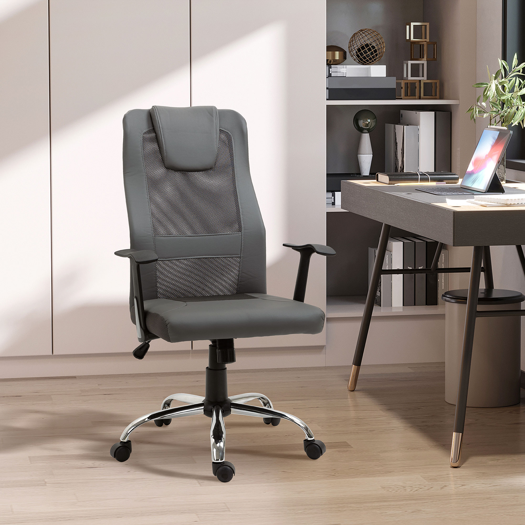 Vinsetto Ergonomic Mesh Office Chair: High Back, Thick Padded Headrest, Adjustable Armrest, Grey Aosom Canada