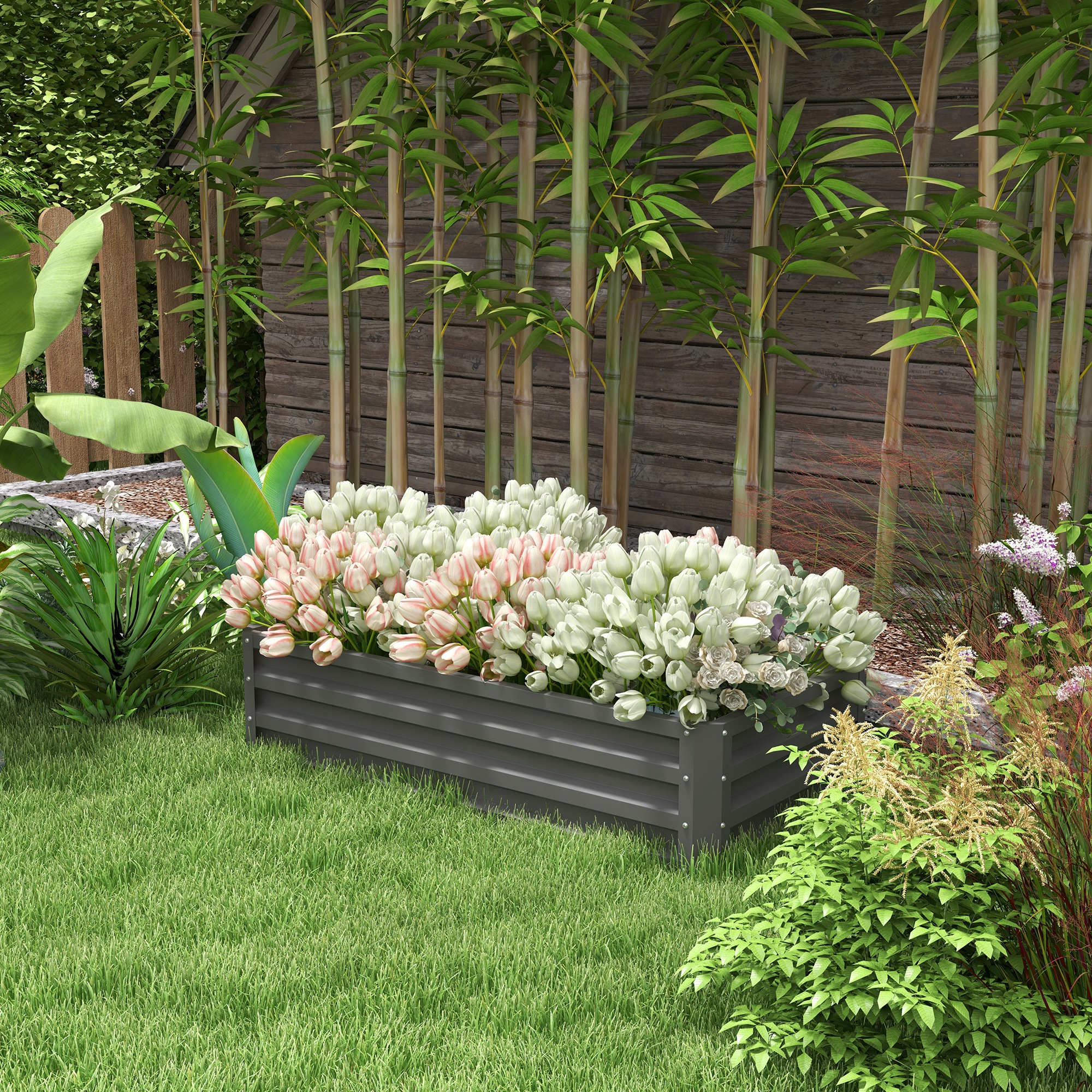 Outsunny 4 x 2 x 1 ft Raised Garden Bed with Open Bottom, Water & Rust Resistant Galvanized Planter Box, Light Grey Aosom Canada