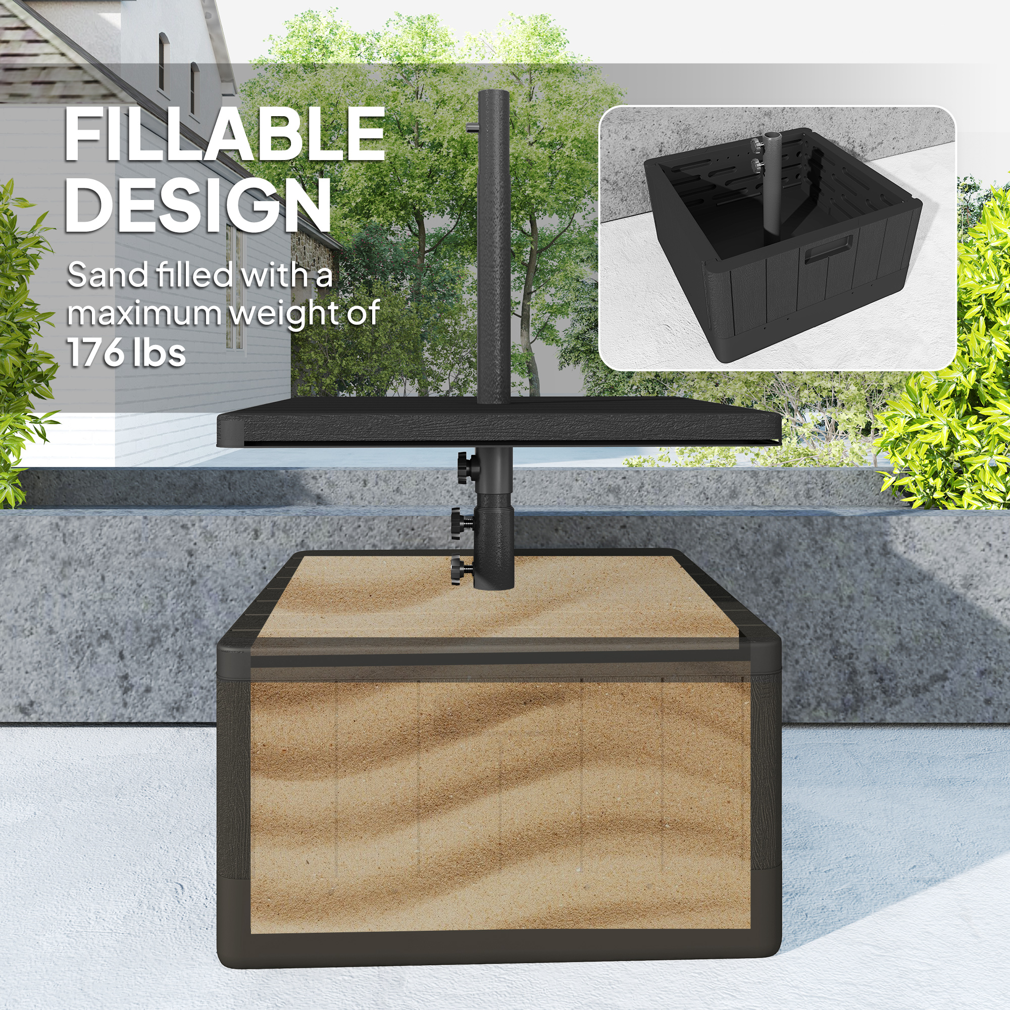 Outsunny Patio Umbrella Weighted Base with Table Tray, Heavy Duty Weighted Umbrella Stand with Wheels Handles, 176lbs with Stand Filling, Patio Umbrel Outsunny Patio Umbrella Weighted Base with Table Tray, Heavy Duty Weighted Umbrella Stand with Wheels Handles, 176lbs with Stand Filling, Patio Umbrel