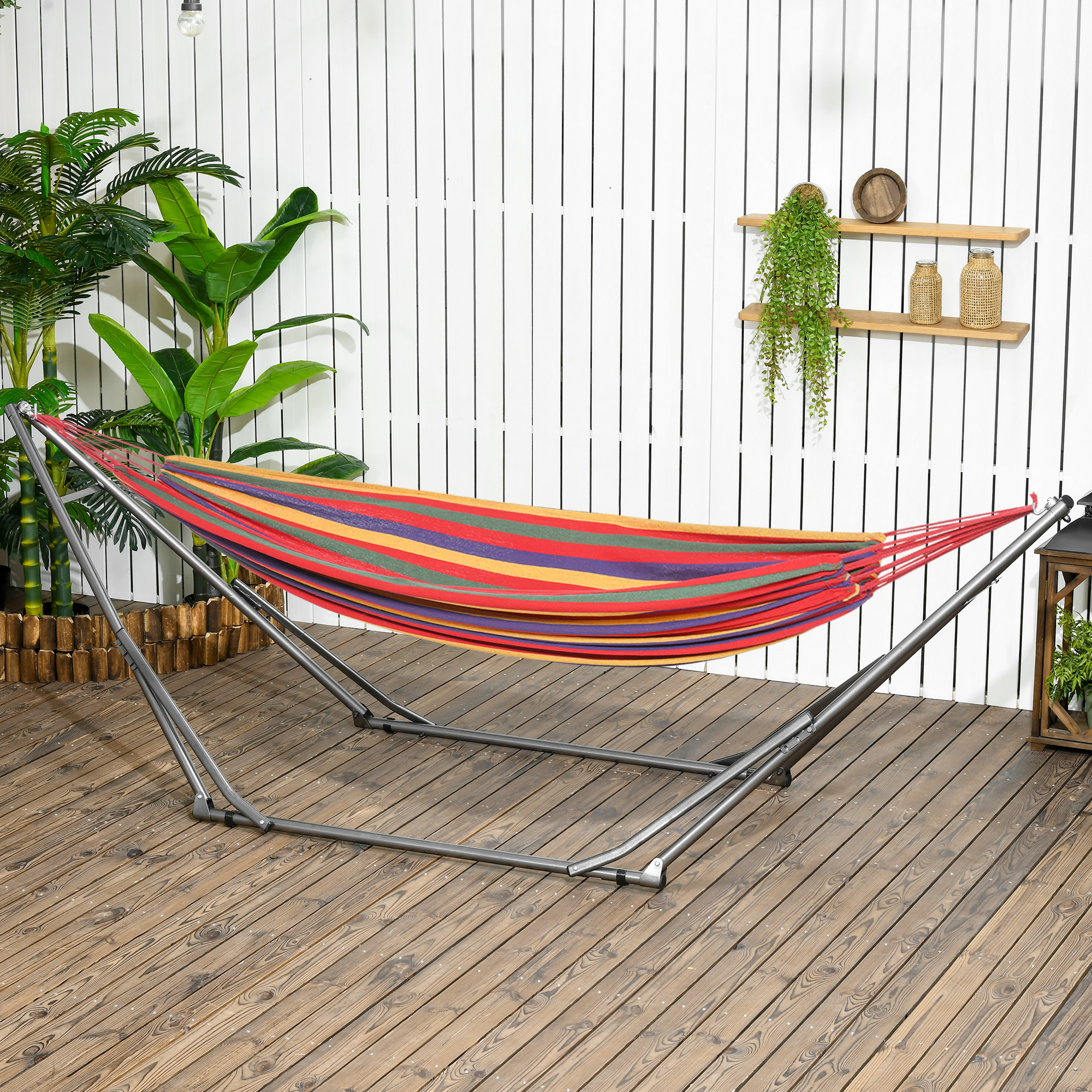 Outsunny Portable Hammock Stand, 2 in 1 Hammock Net Stand and Clothes ...
