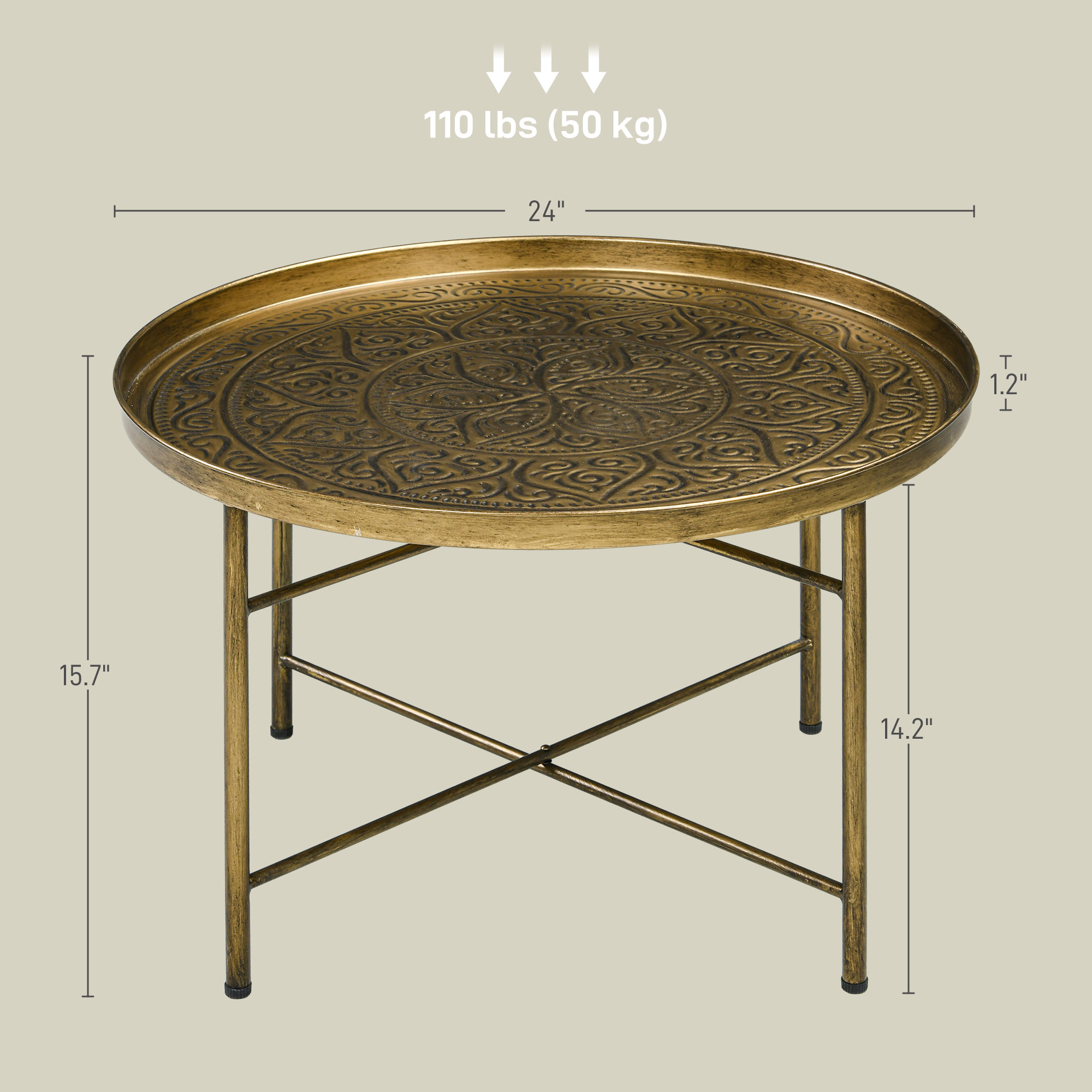 HOMCOM 24" Round Cafe Table, Gold Hammered Tray Top with Metal Frame, Living Room Center Table | Aosom.com 1
