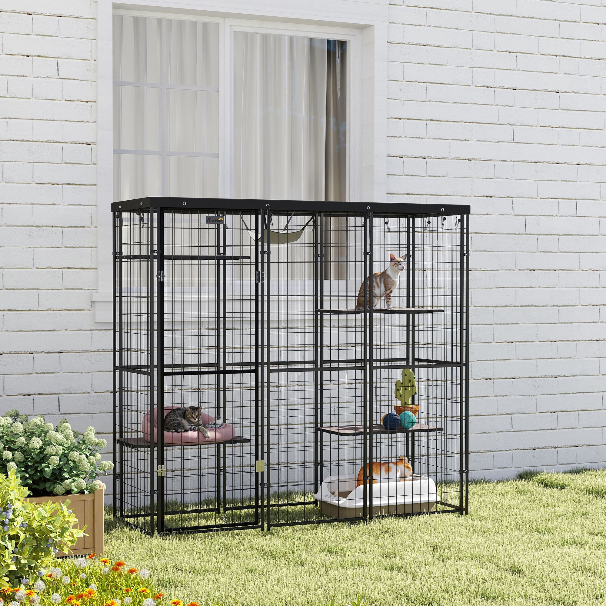 PawHut Weld Wire Catio Outdoor Indoor with Waterproof Cover, 4