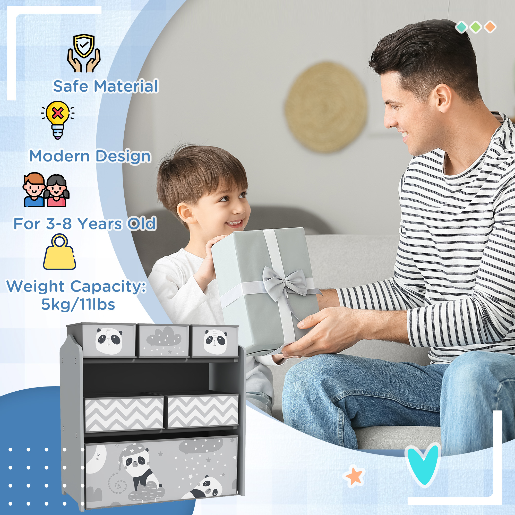 Qaba Toy Organizer with 6 Storage Bins, 25" x 12" x 26", Gray | Aosom.com 5